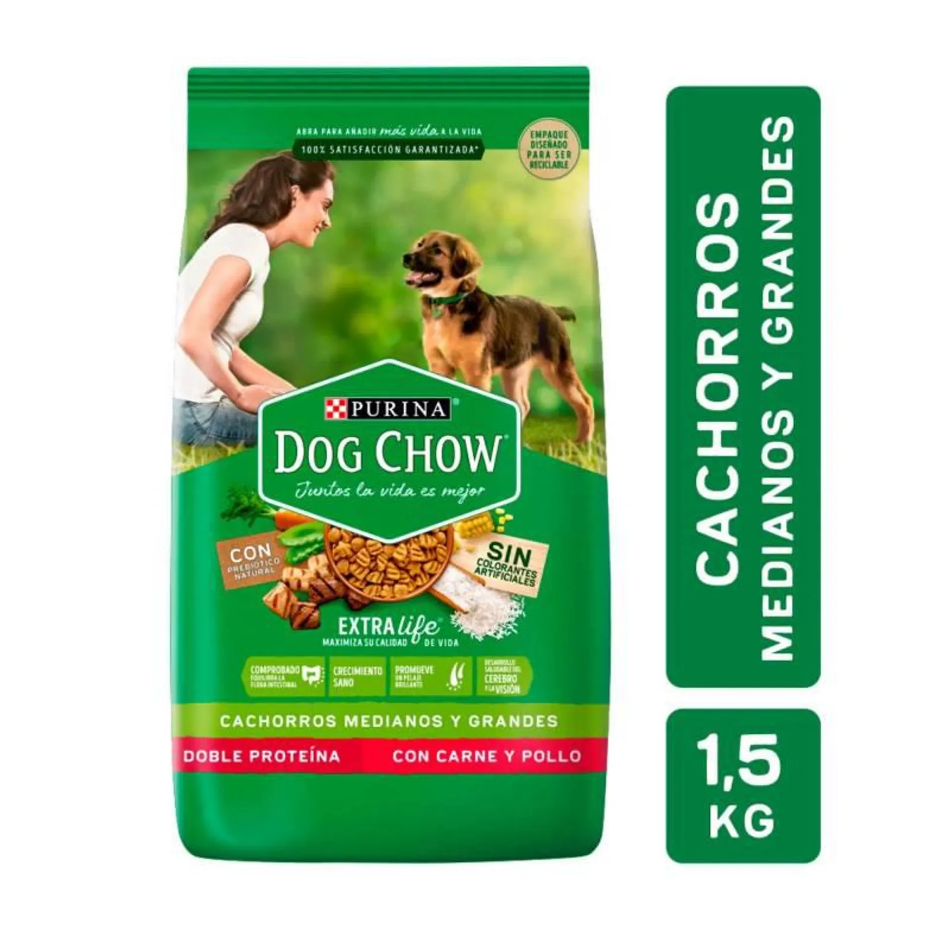 Alimento para Perro Cachorro Mediano y Grande Carne y Pollo Dog Chow x 1,5 Kg.