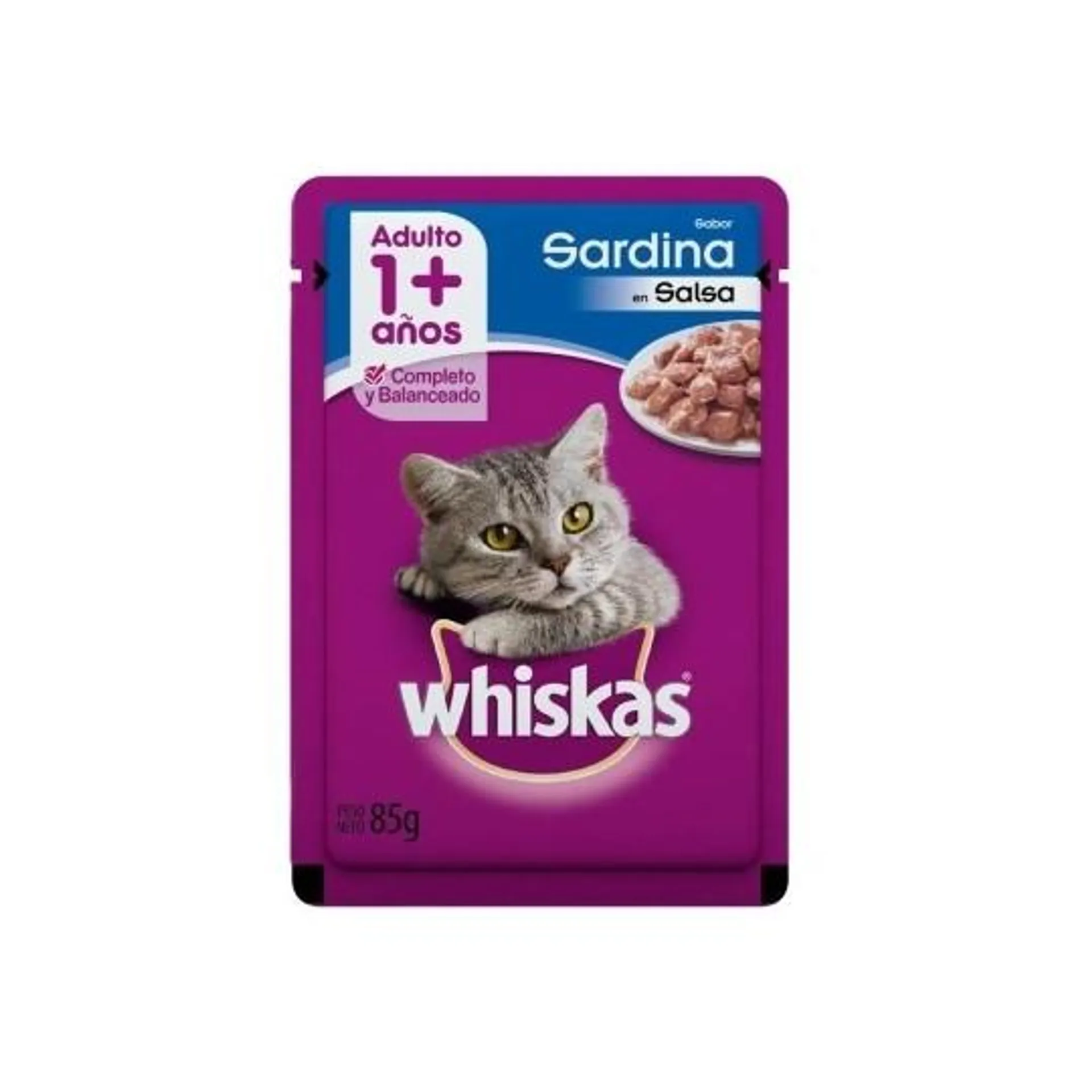 ALIMENTO GATOS WHISKAS SALMON EN SALSA 85 GRS