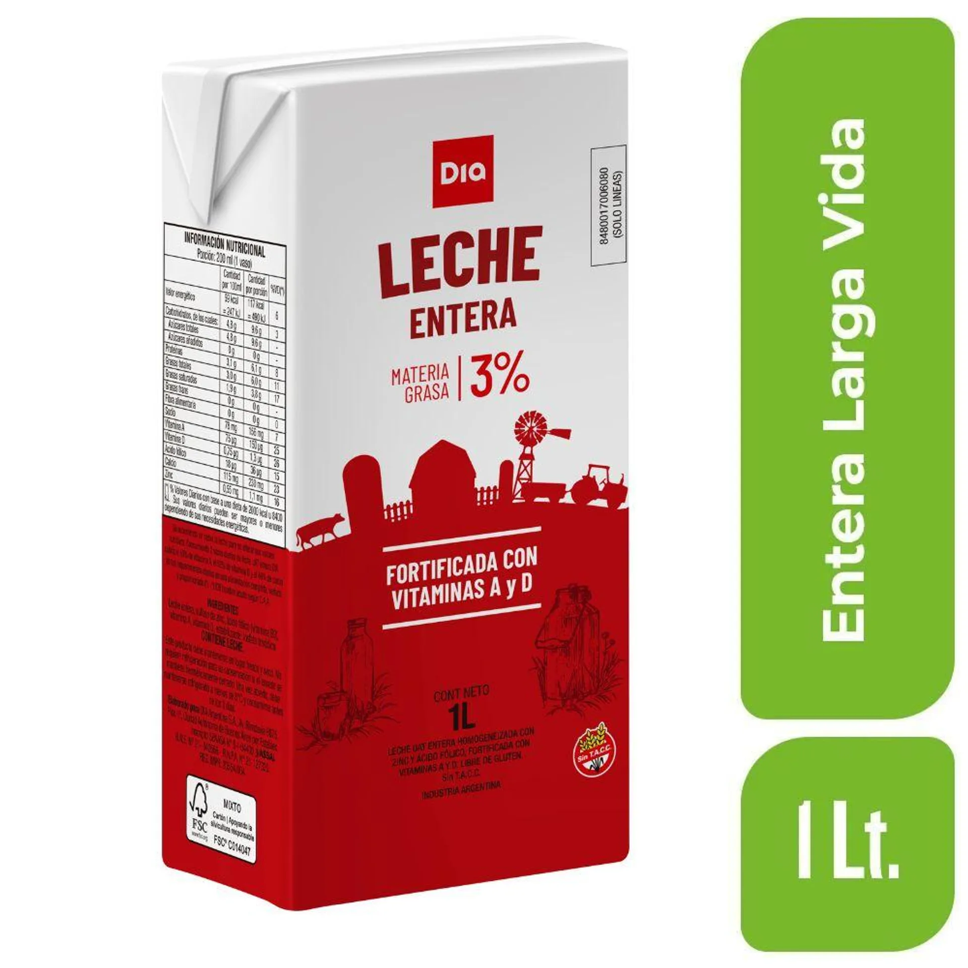 Leche Entera DIA Larga Vida 1 Lt.