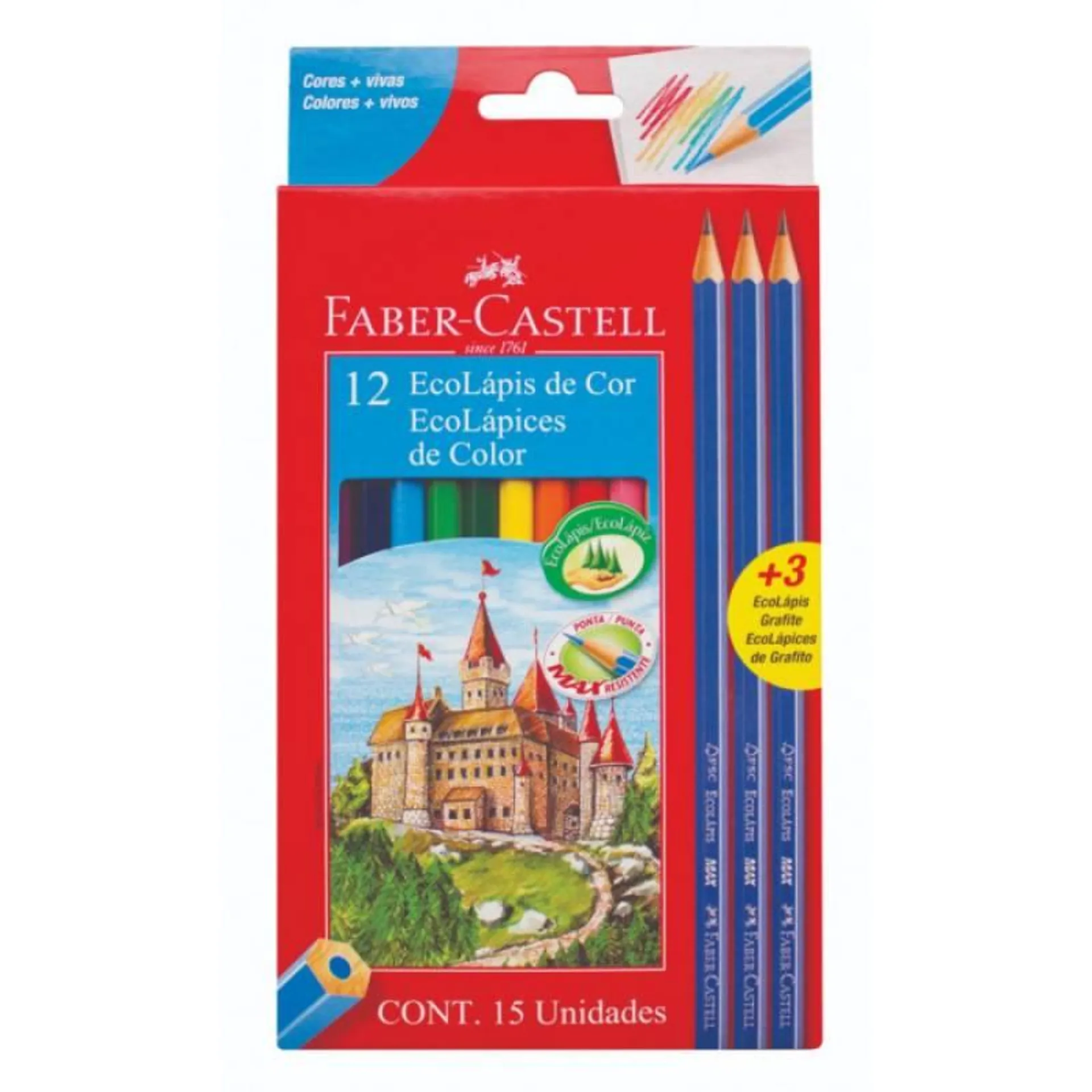 Lápices de Colores Largos x 12 Un. + Grafitos x3 Un. Faber Castell