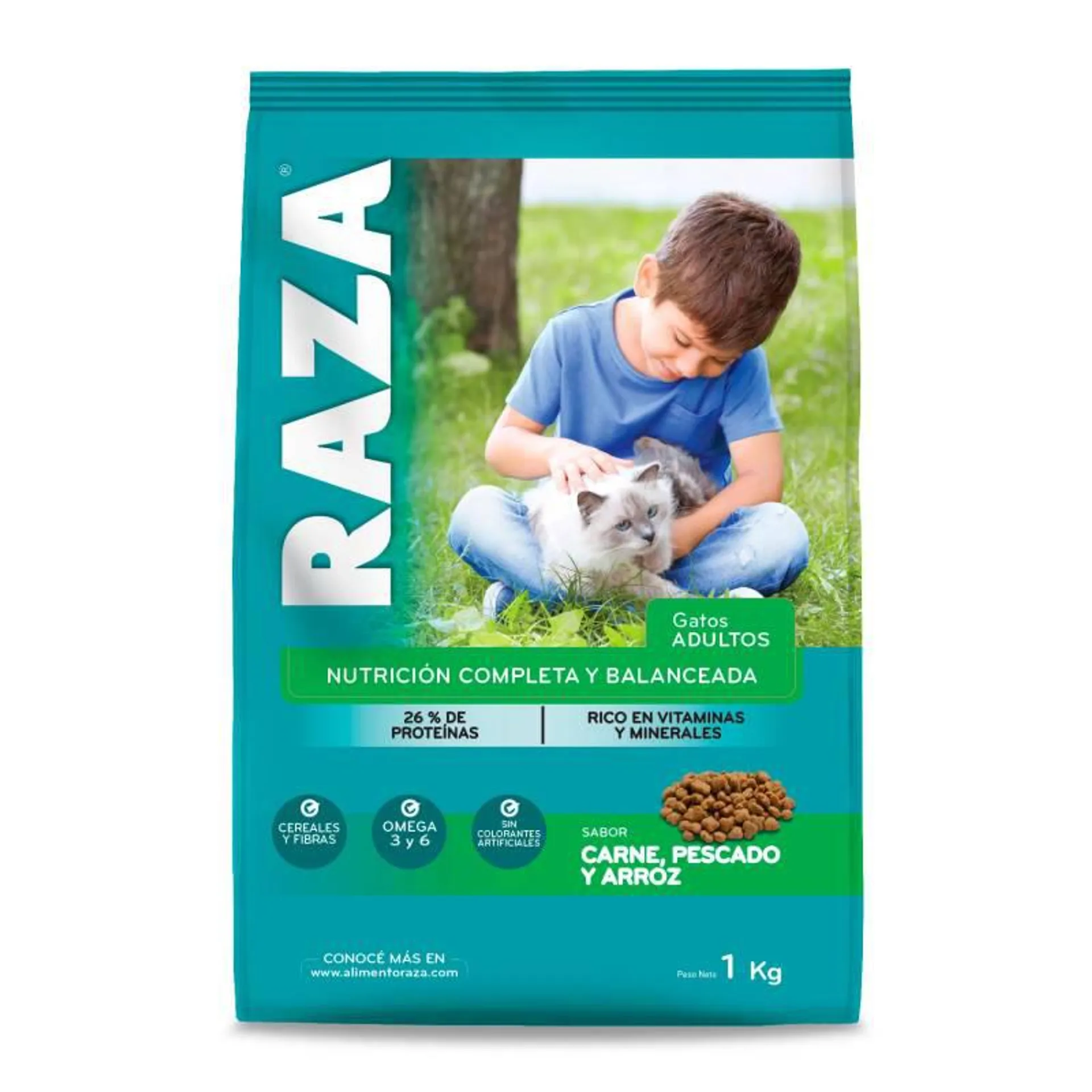 Alimento para Gato Carne Pescado Arroz Raza x 1 kg.