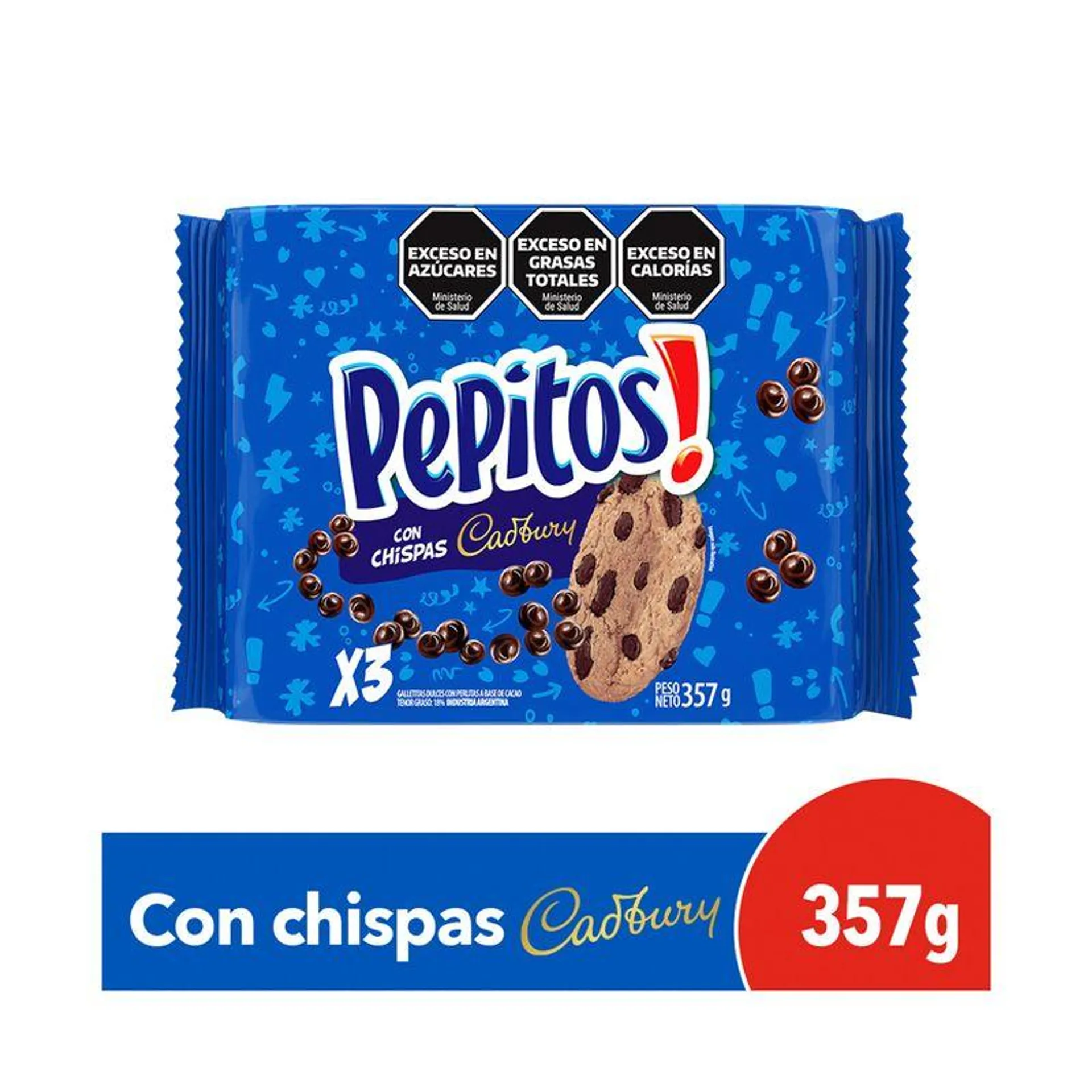 Galletitas Pepitos con chips de chocolate 357g. Pack x3 de 119g.