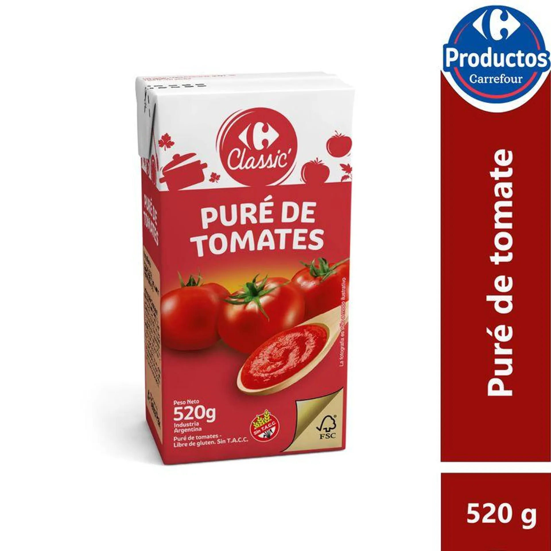 Puré de tomate slim Carrefour classic en tetra 520 cc.