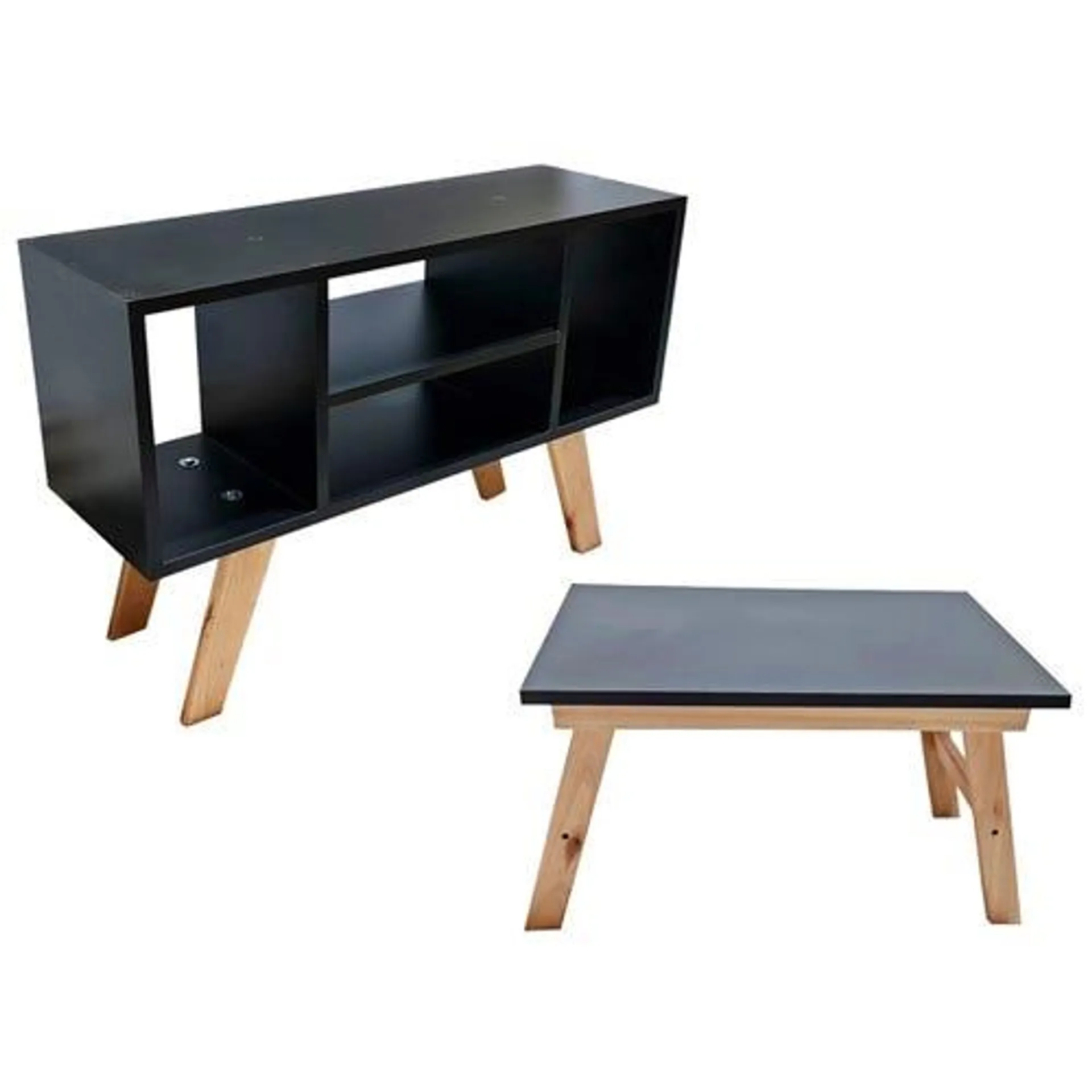 Mesa ratona + Rack de tv escandinavo negro MJ Maderas