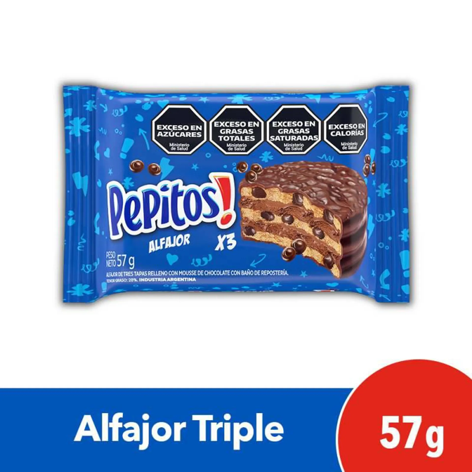 Alfajor Chocolate Triple Pepitos x 57 g.