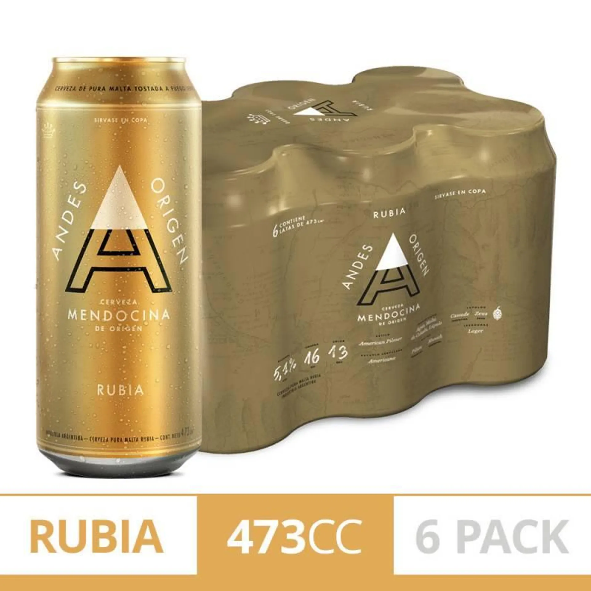 Cerveza Andes Origen Rubia Lata 473cc x6