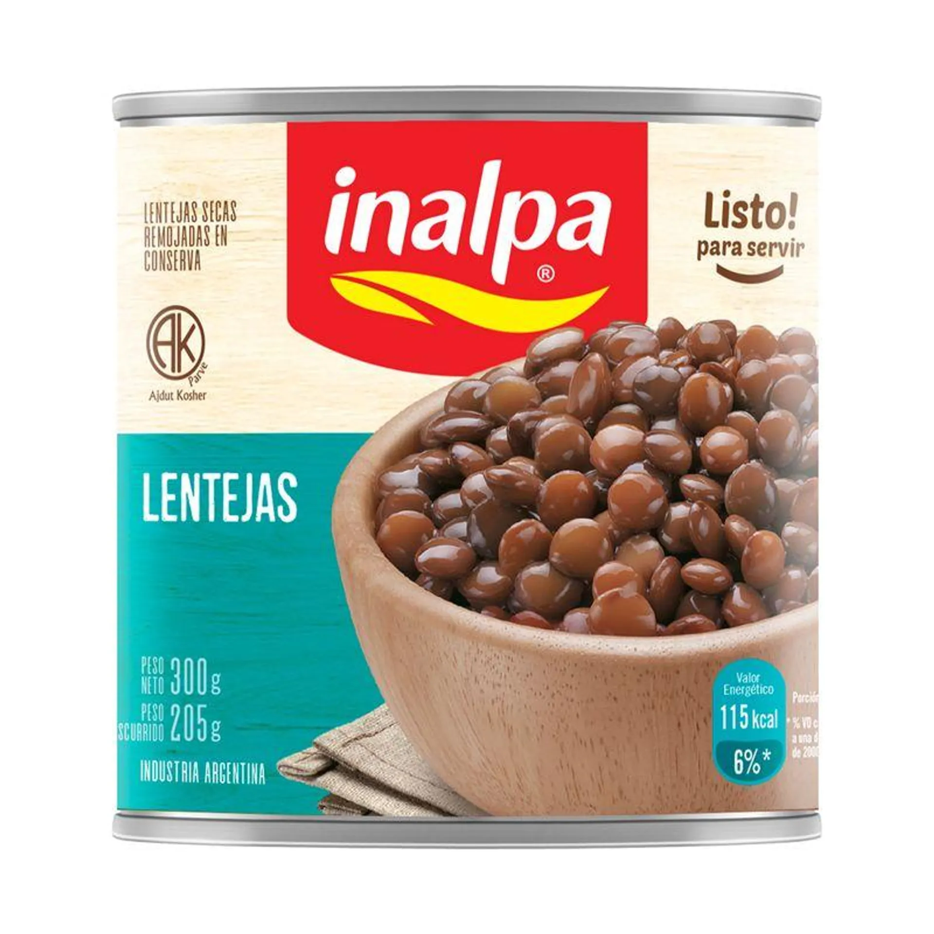 Lentejas secas remojadas Inalpa lata 300 g.