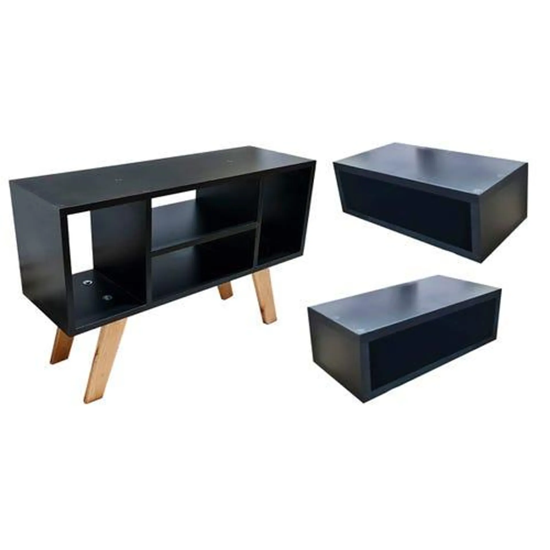 Rack tv + Mesa de luz flotante negro MJ Maderas