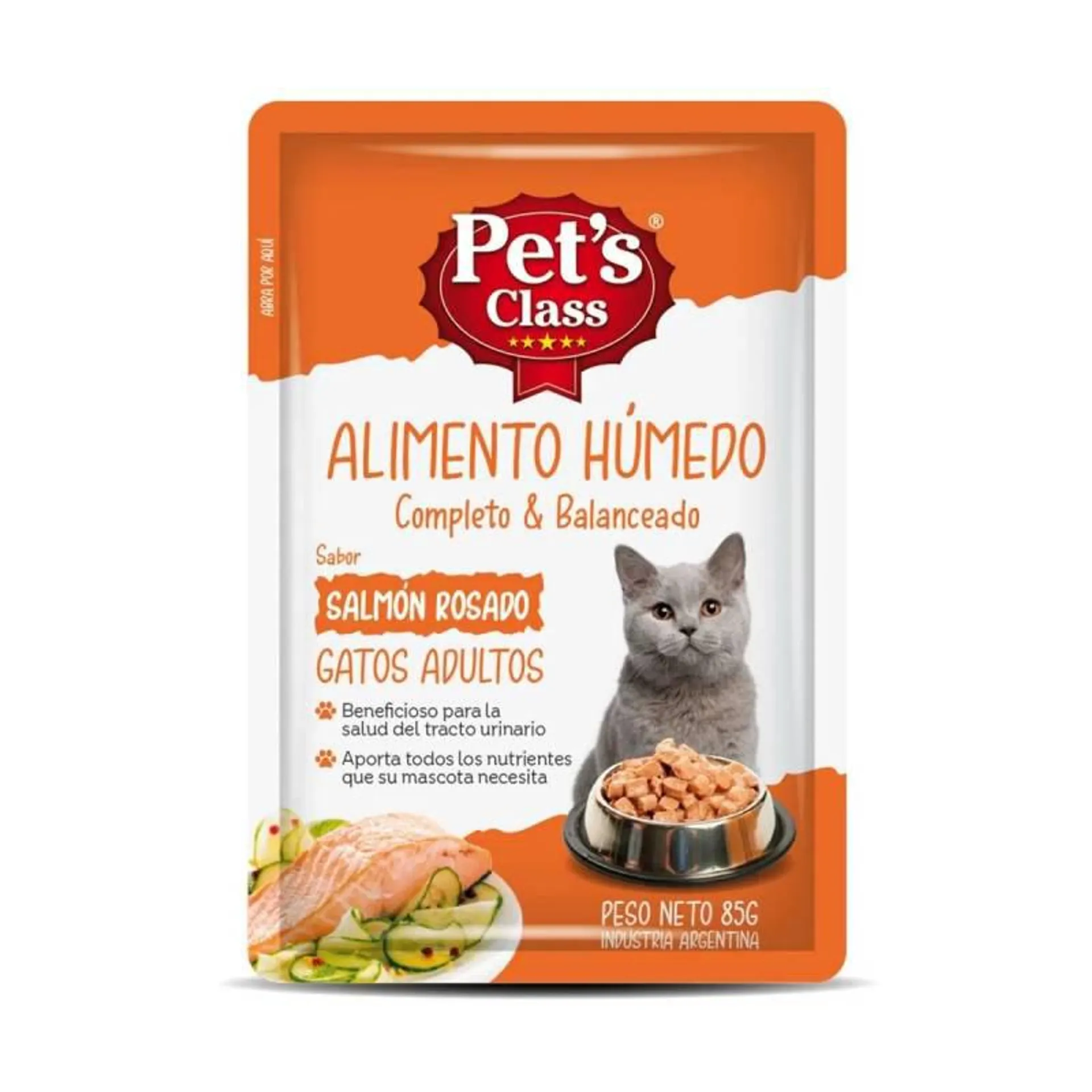 Alimento para Gato Pouch Salmón Rosado Pets Class x 85 g.