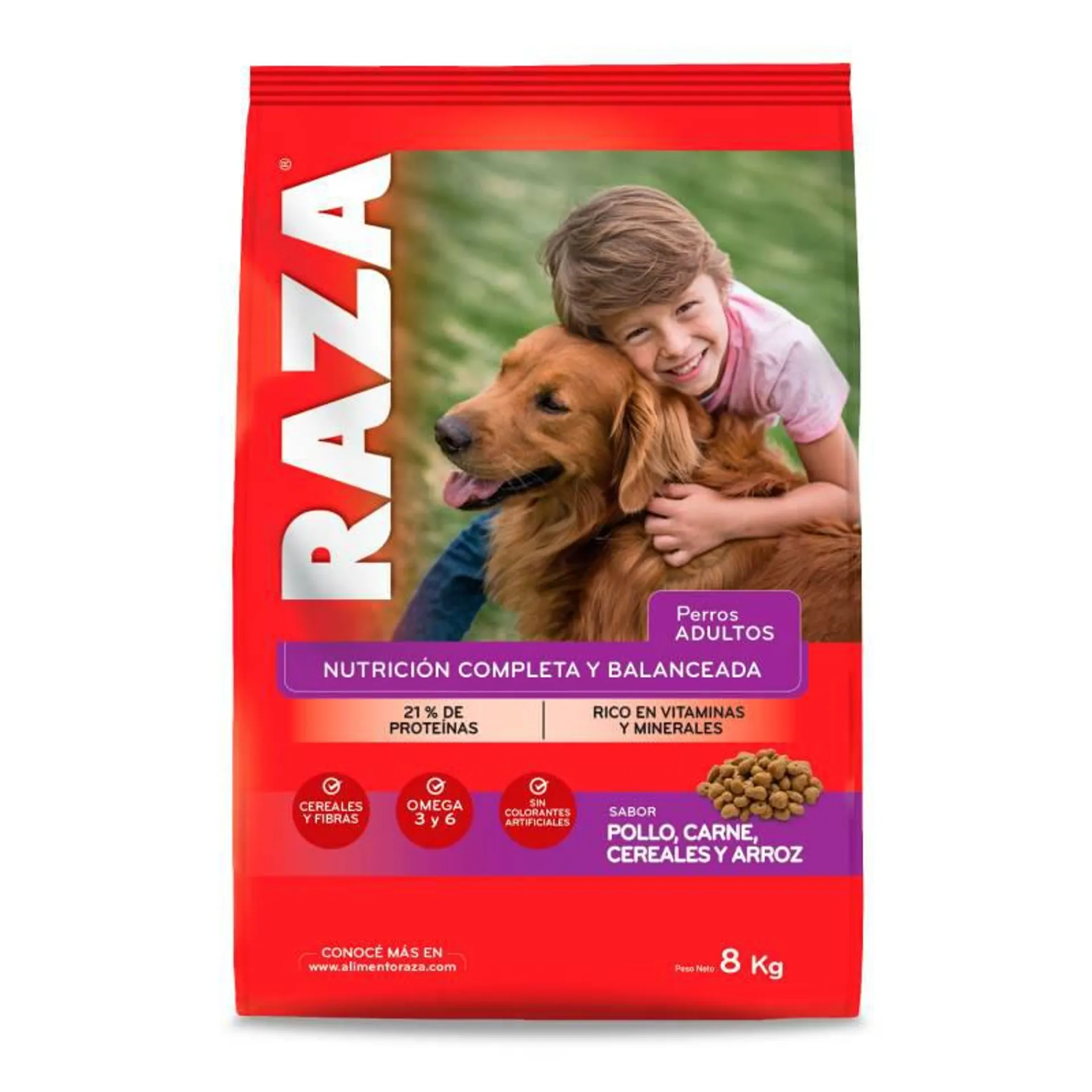 Alimento para Perro Pollo Carne Cereales Arroz Raza x 8 kg.