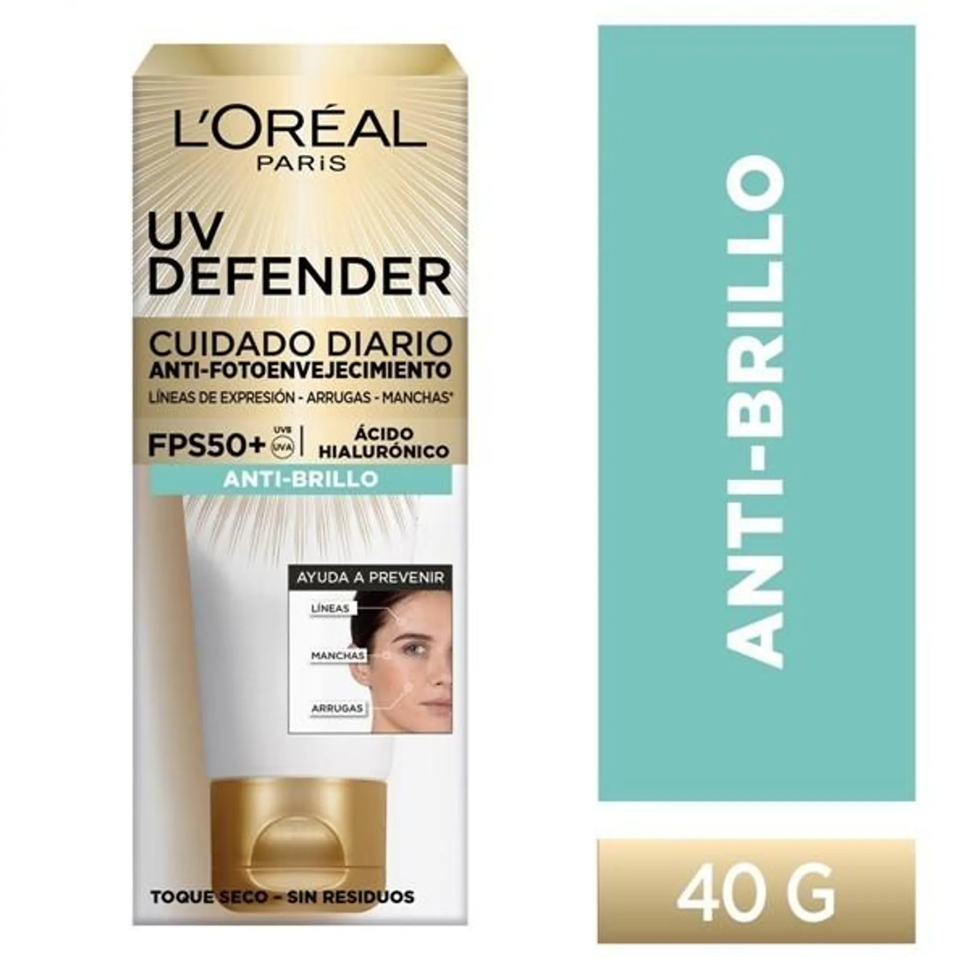 Loreal Uv Defender Protector Solar Fps50+ Anti Brillo Sin Color 40 gr