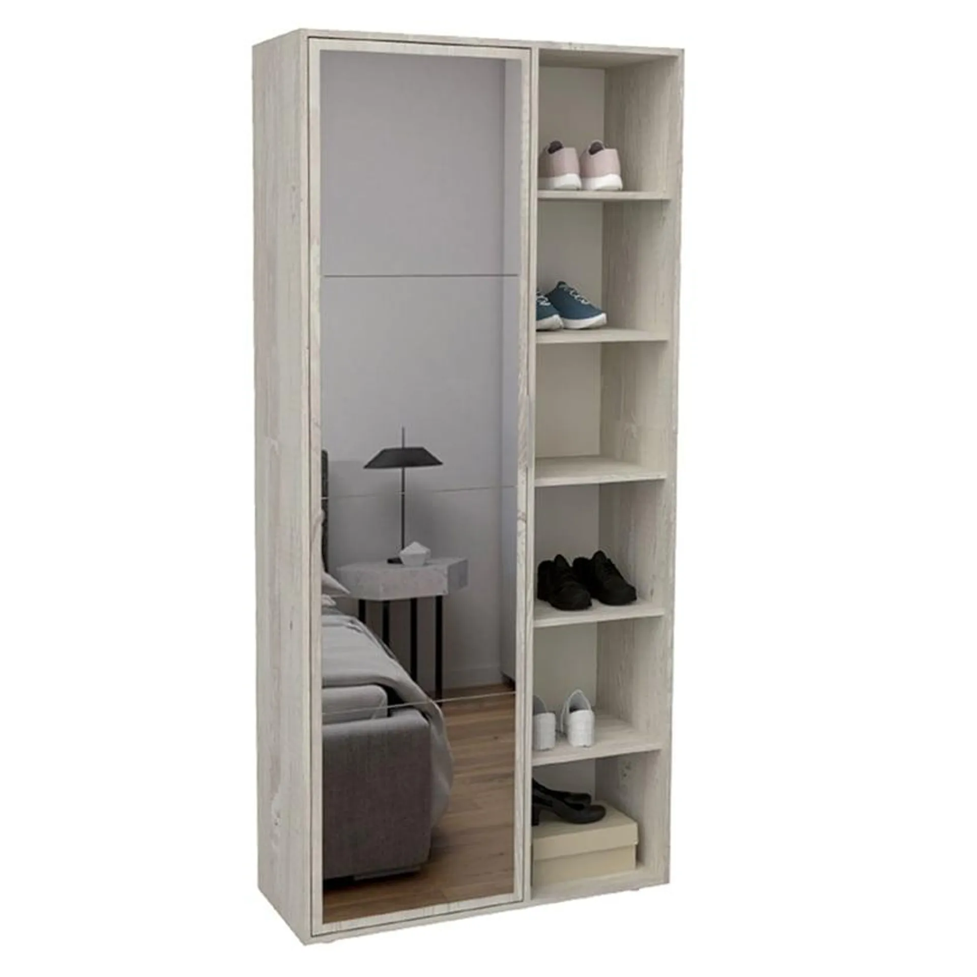 Mueble zapatero alto 1 puerta con espejo pino cascina