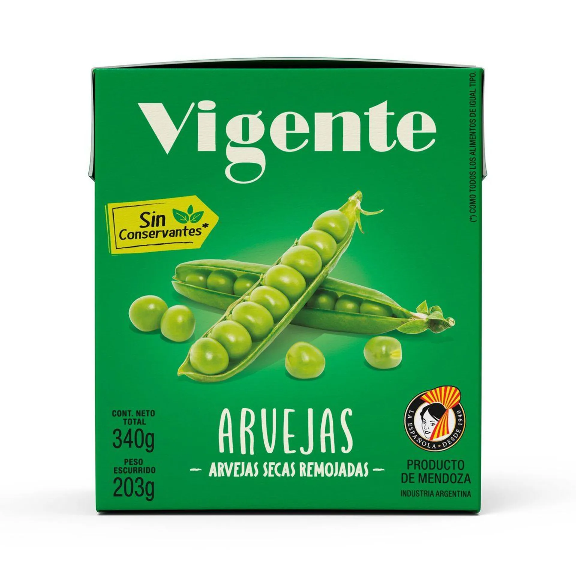 Arvejas secas remojadas Vigente tetra 340 g.