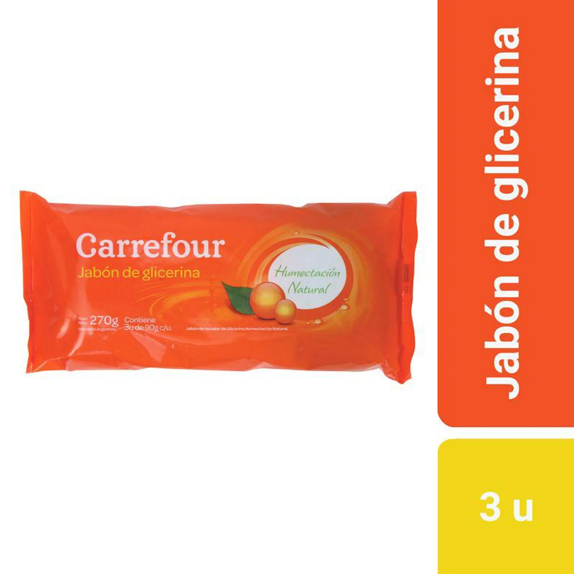Jabón de tocador Carrefour humectación natural 3 x 90 g.