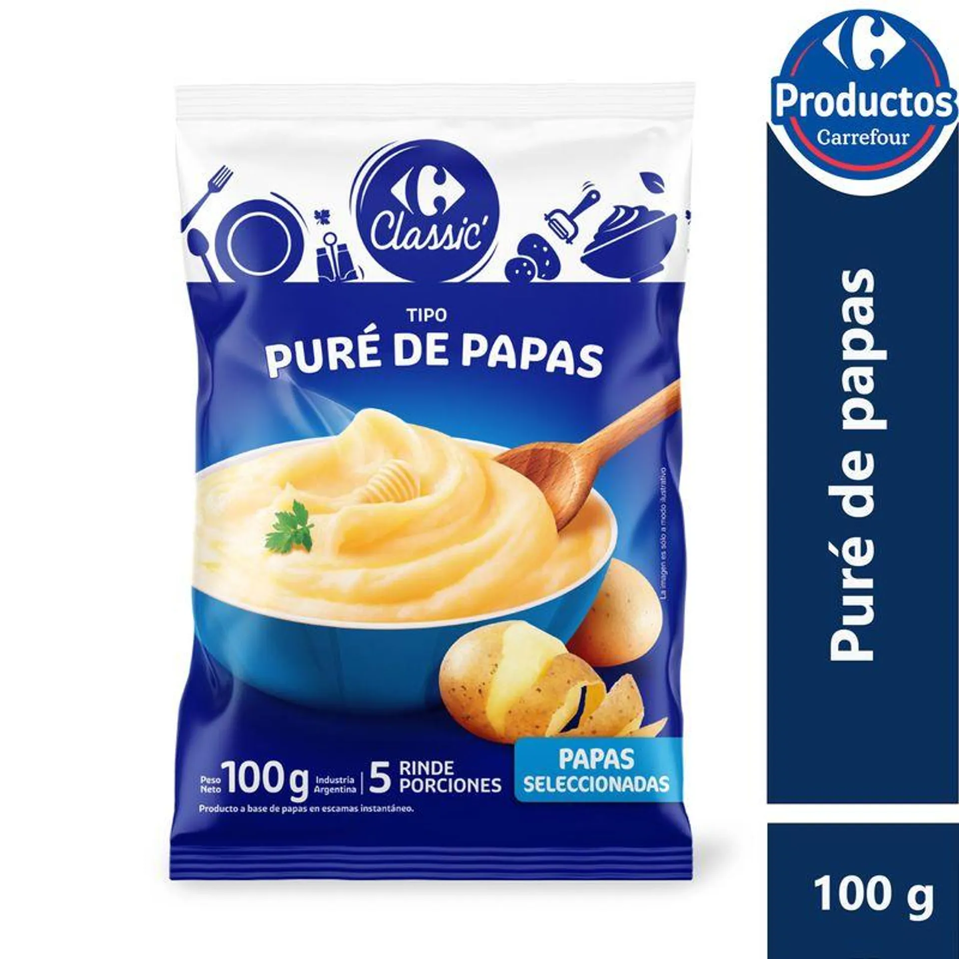 Puré de papas instantáneo Carrefour classic 100 g.