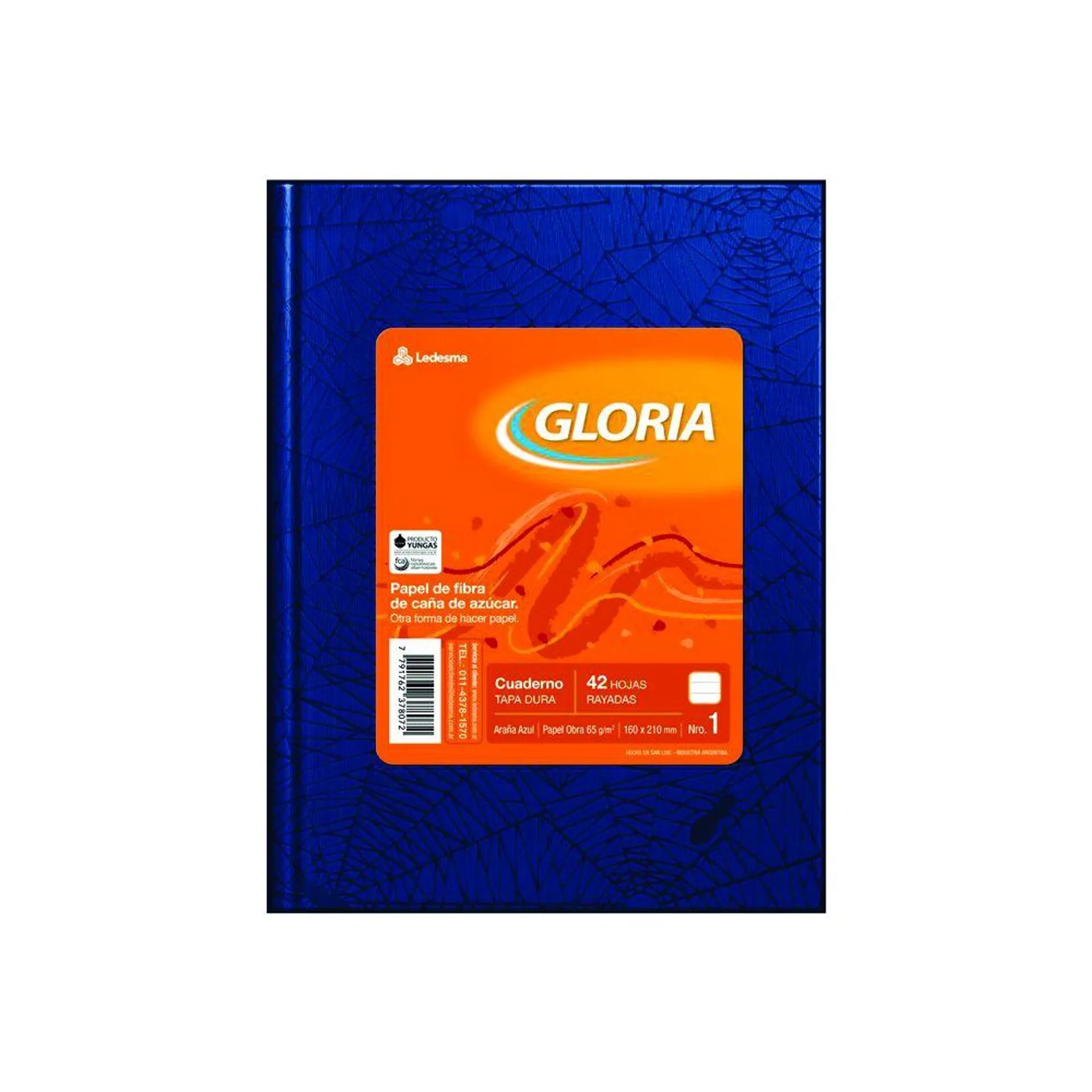 CUADERNO GLORIA ARAÑA 42H RAYADO TAPA DURA AZUL X 1 U