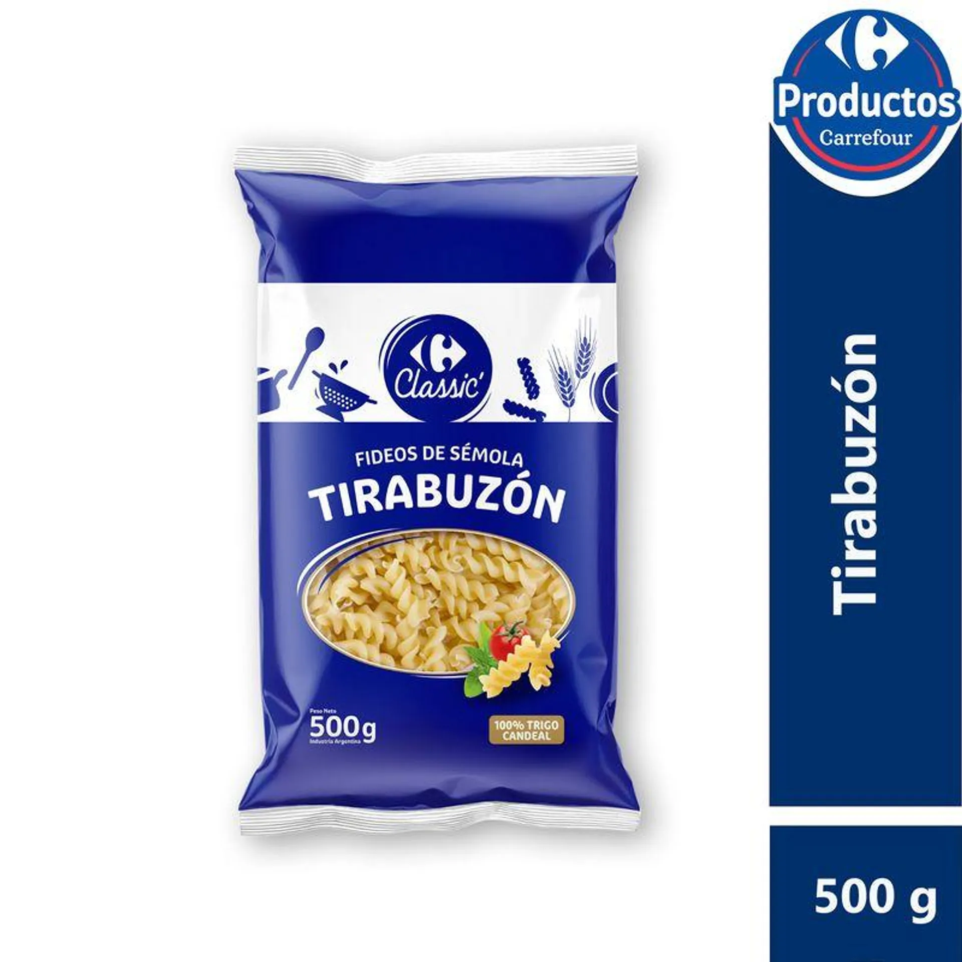 Fideos tirabuzones Carrefour classic 500 g.