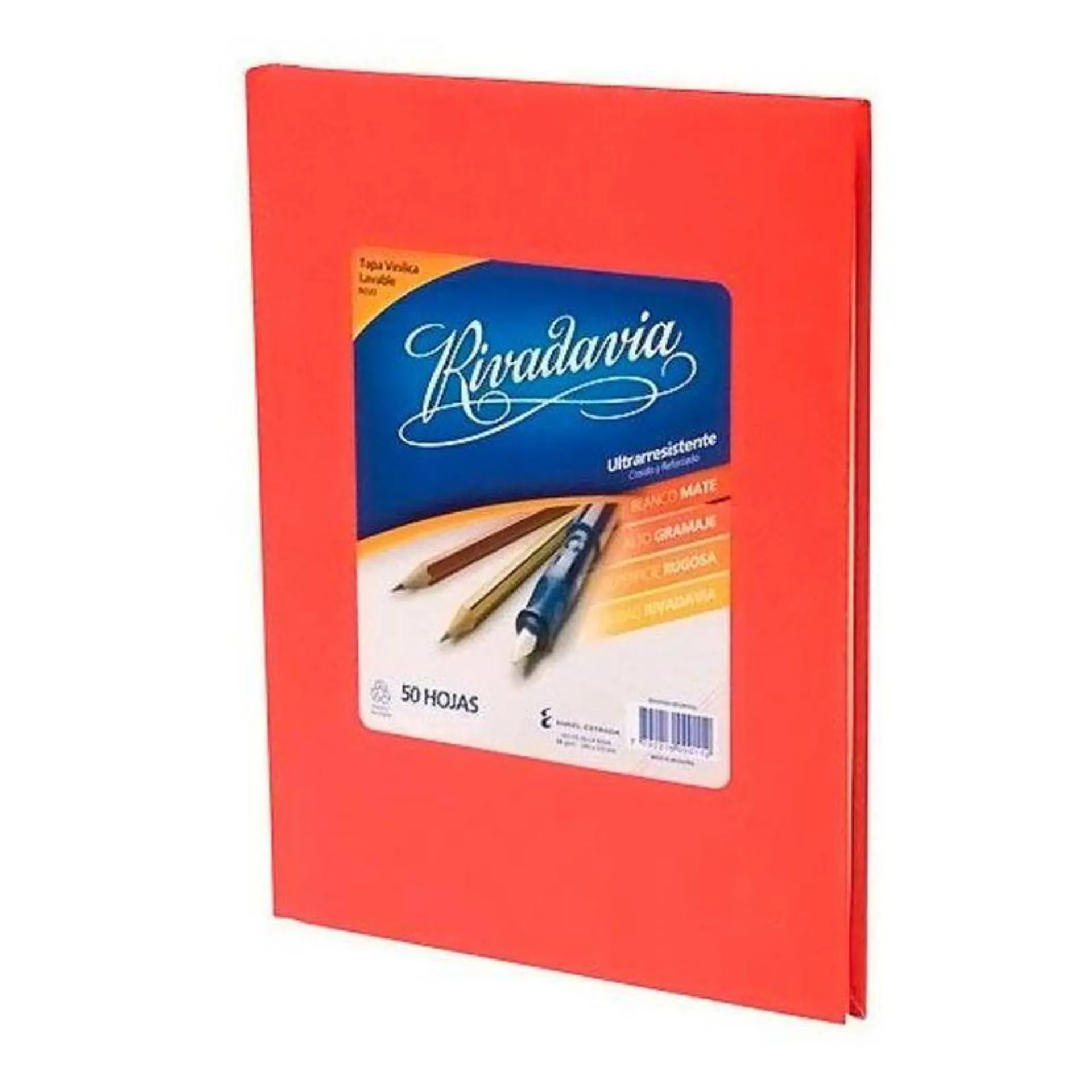 CUADERNO RIVADAVIA RAYADO ROJO TAPAS DURAS X 50 HOJAS