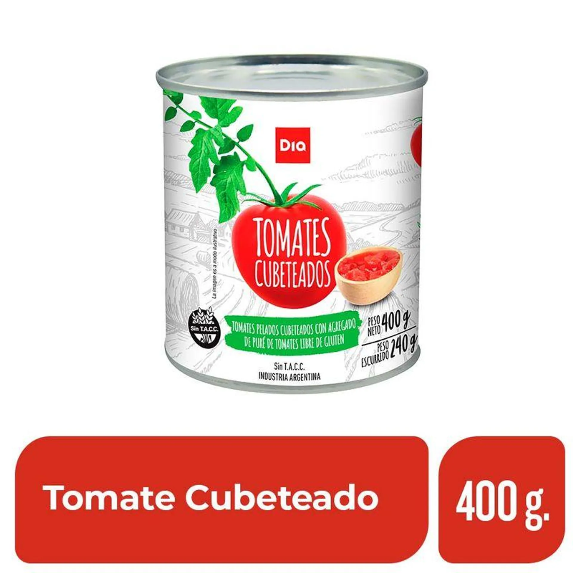 Tomate Perita Cubeteado Dia con Agregado de Puré de Tomate 400 Gr.
