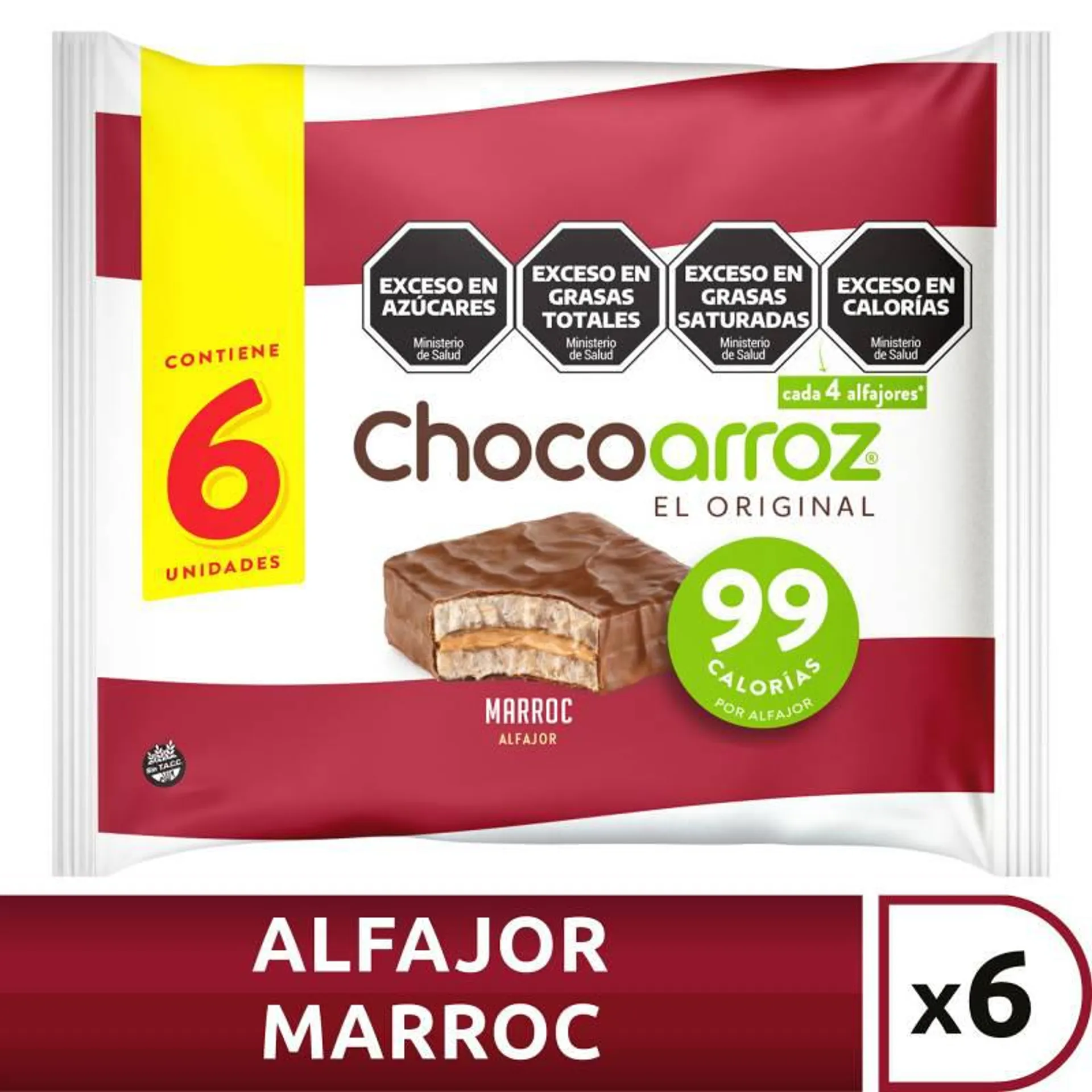 Alfajor de Arroz Marroc Chocoarroz 6 un x 132 g.