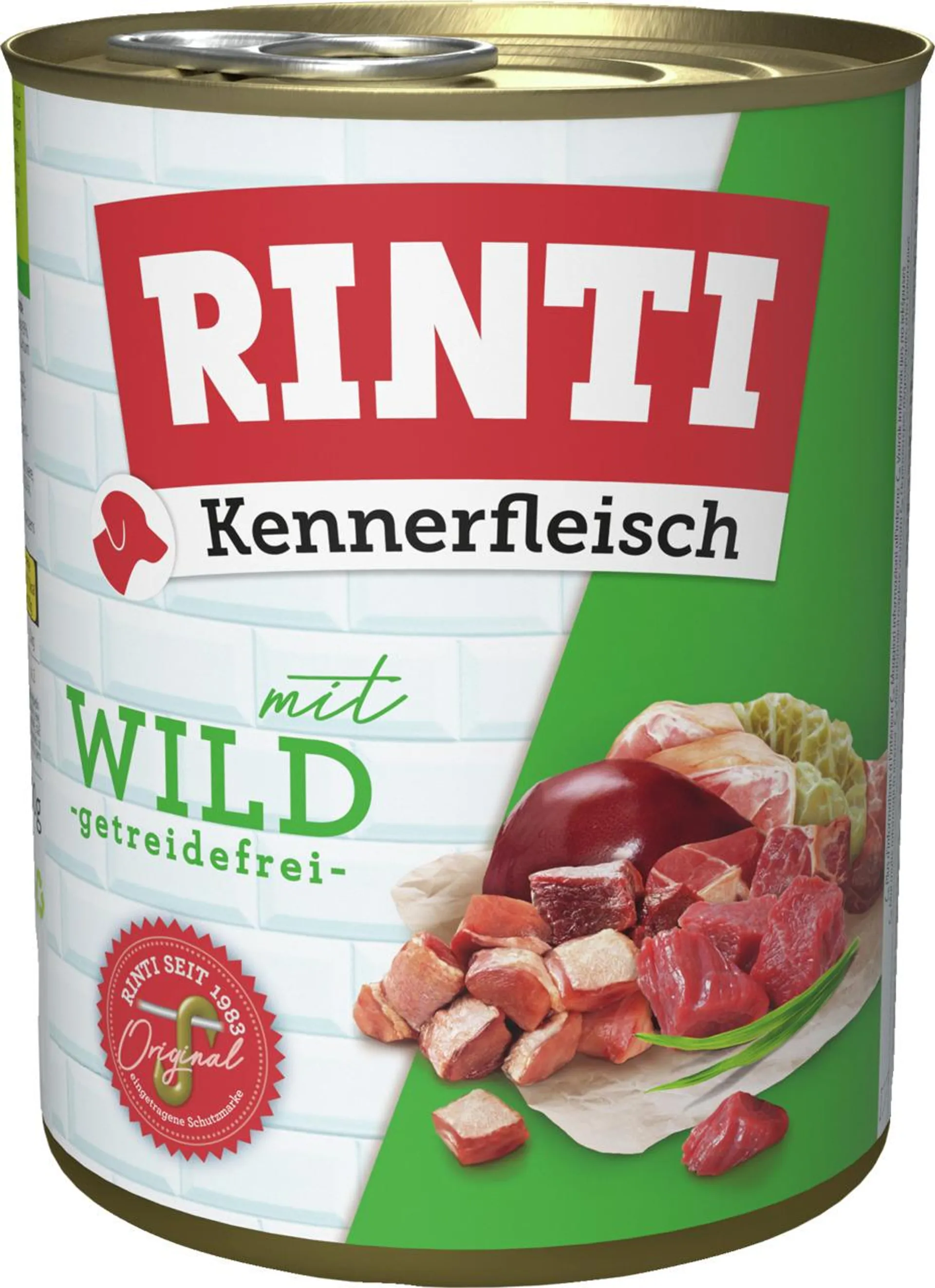 Rinti Kennerfleisch mit Wild Hunde Nassfutter 800 g