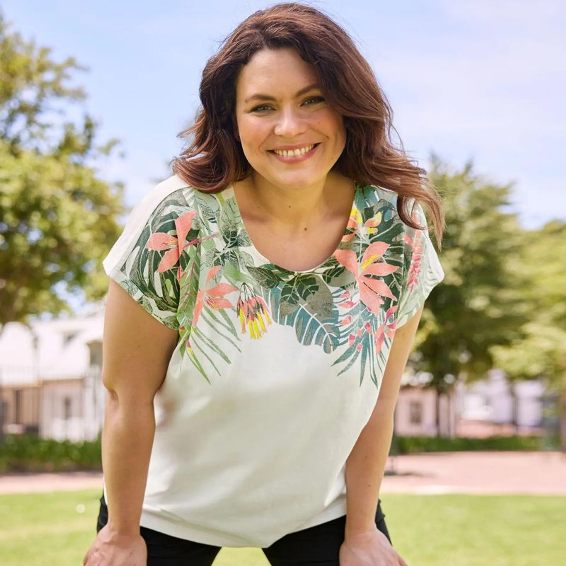 Damen-T-Shirt mit Blumen-Druck, große Größen