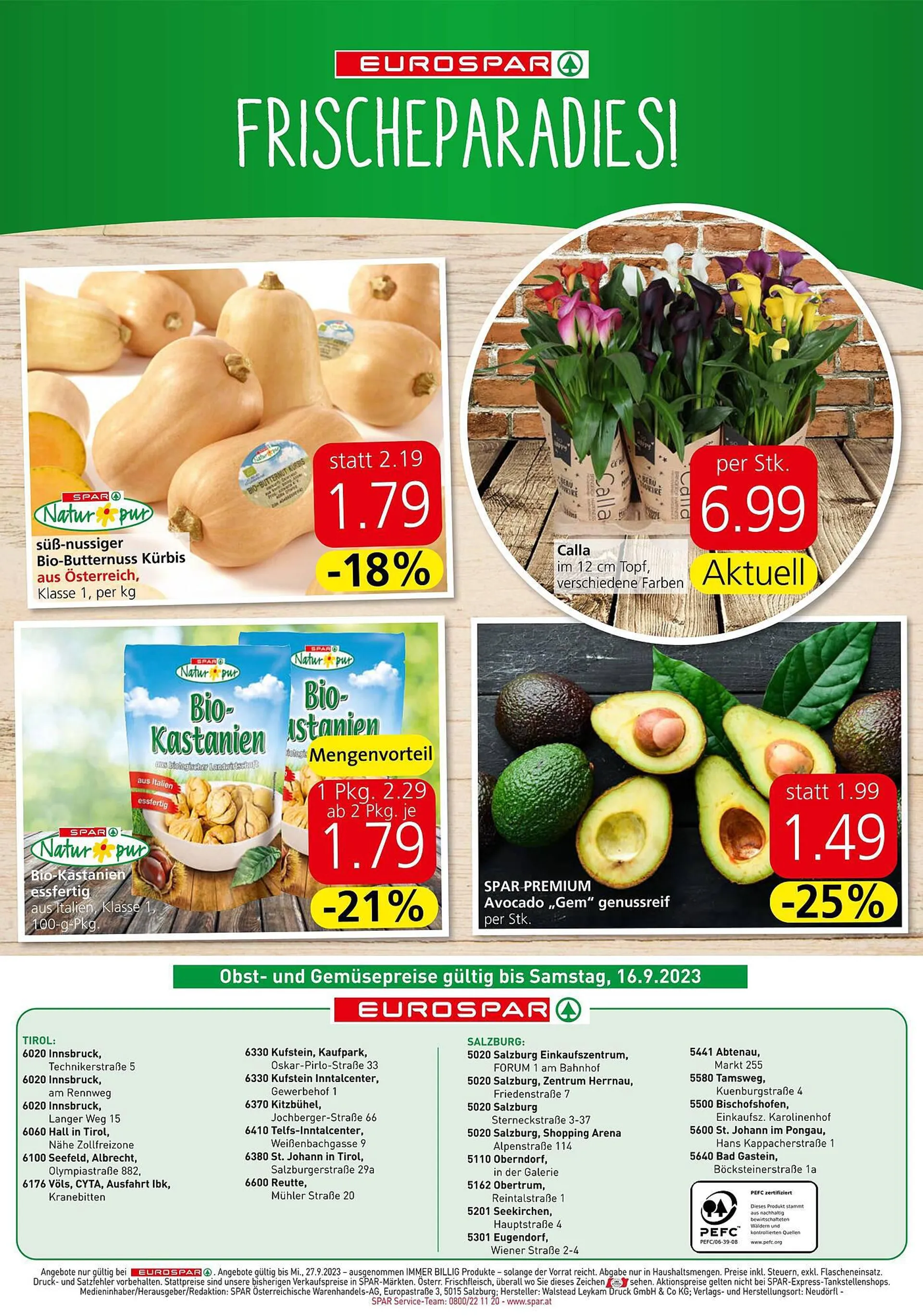 Eurospar Flugblatt von 14. September bis 27. September 2023 - Flugblätt seite  16