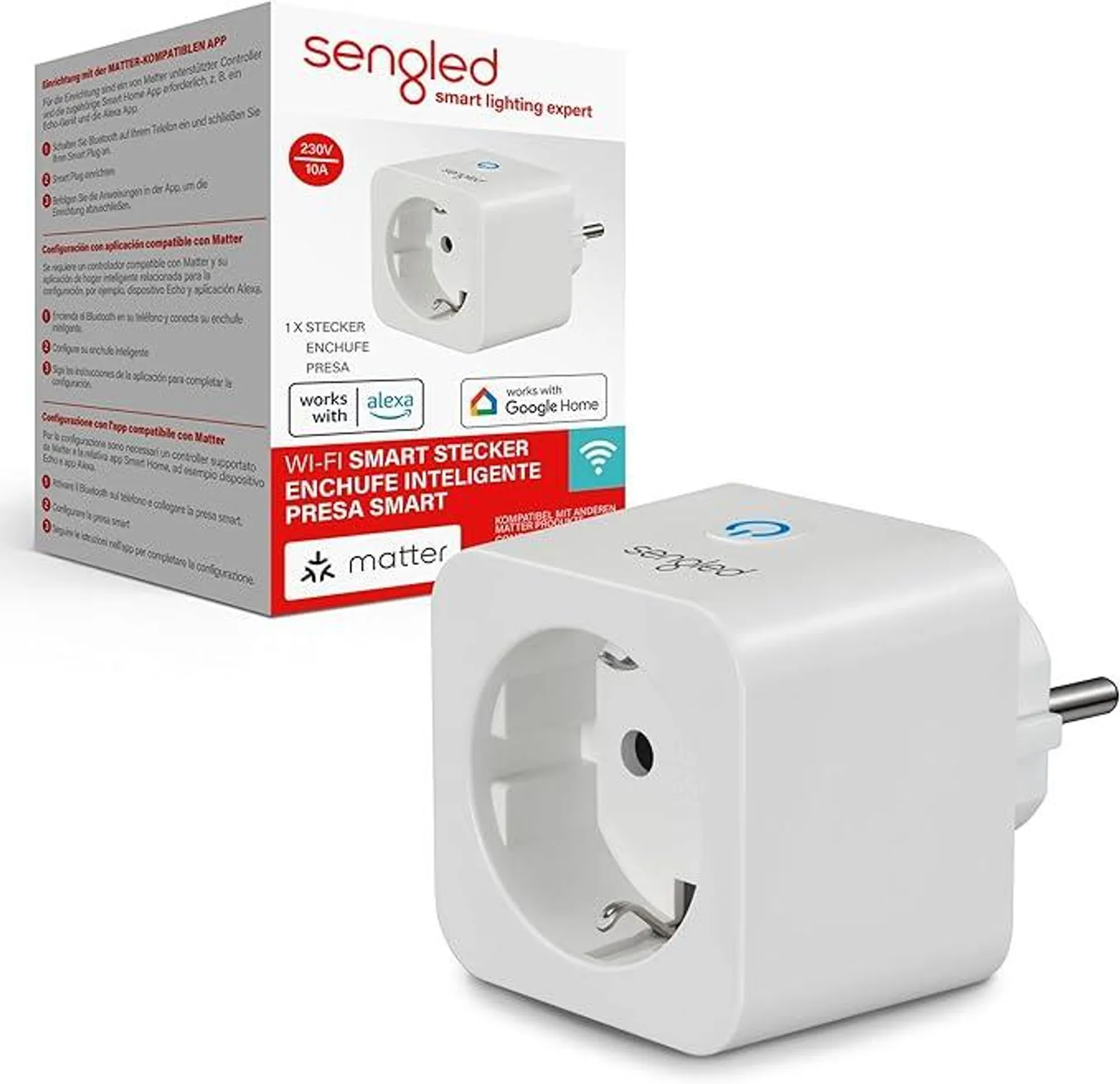 Sengled Smart Plug, für Matter geeignet, funktioniert mit Alexa, sofortige Kopplung, unterstützt bis zu 2300 W, Matter-kompatible Plattform erforderlich, 2,4 GHz, WLAN, 1er-Pack