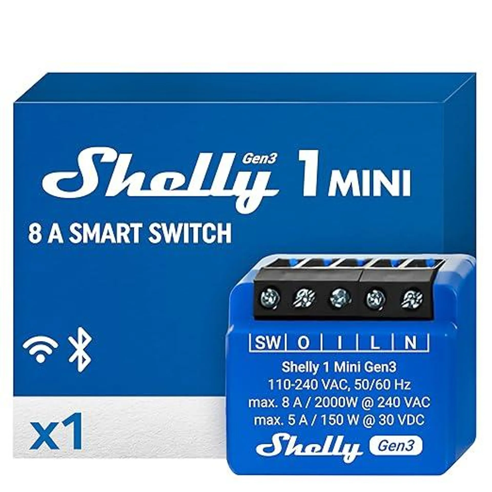 Shelly 1 Mini Gen3 | WLAN und Bluetooth Smart Relais Schalter mit Trockenkontakt | 1 Kanal 8A | Lichtsteuerung und Garagentoröffner | Alexa und Google Home | iOS-Android-App | Kein Hub erforderlich