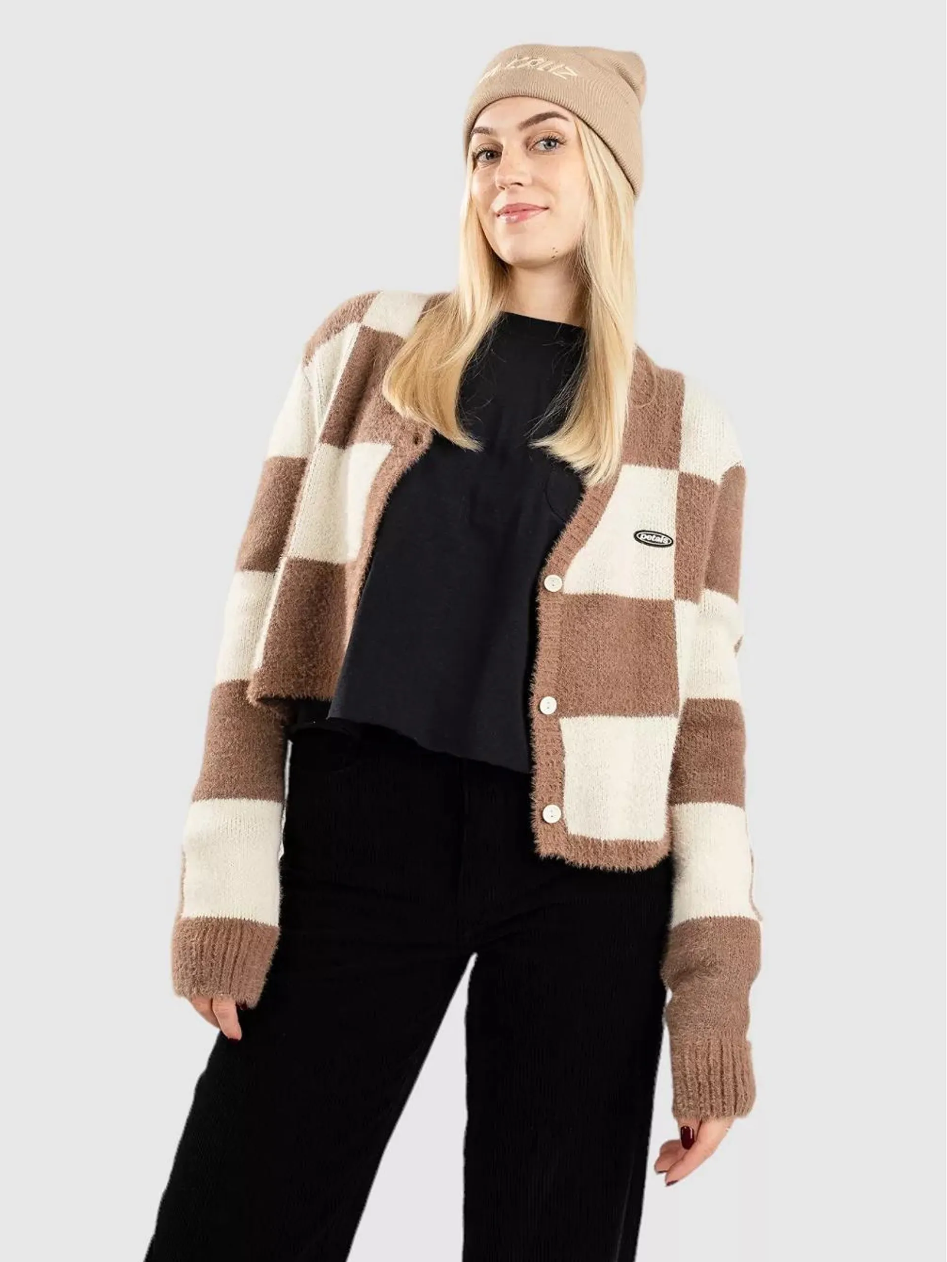 Fuzzy Check Crop Strickjacke