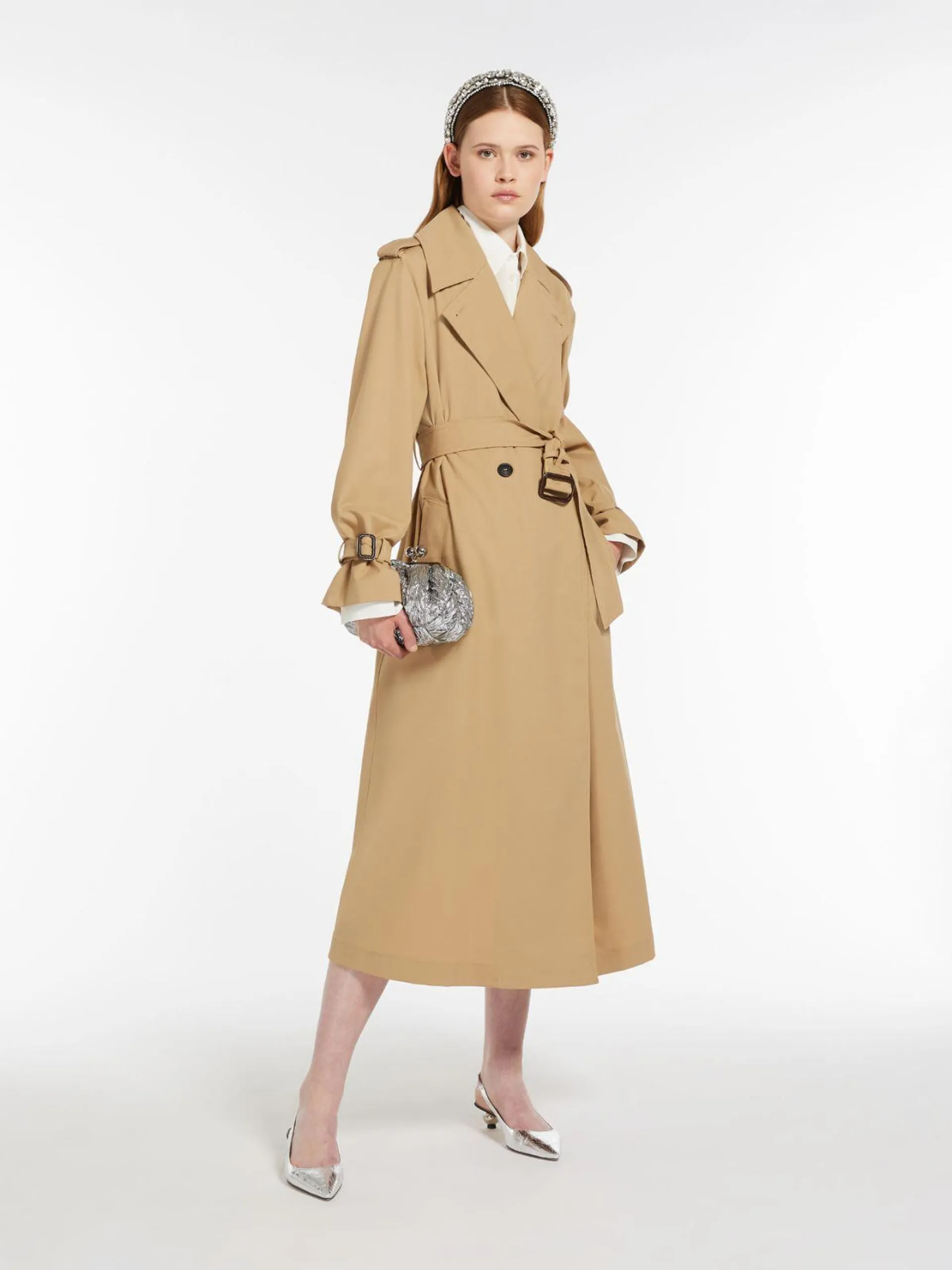 Zweireihiger Trenchcoat aus wasserabweisendem Gabardine