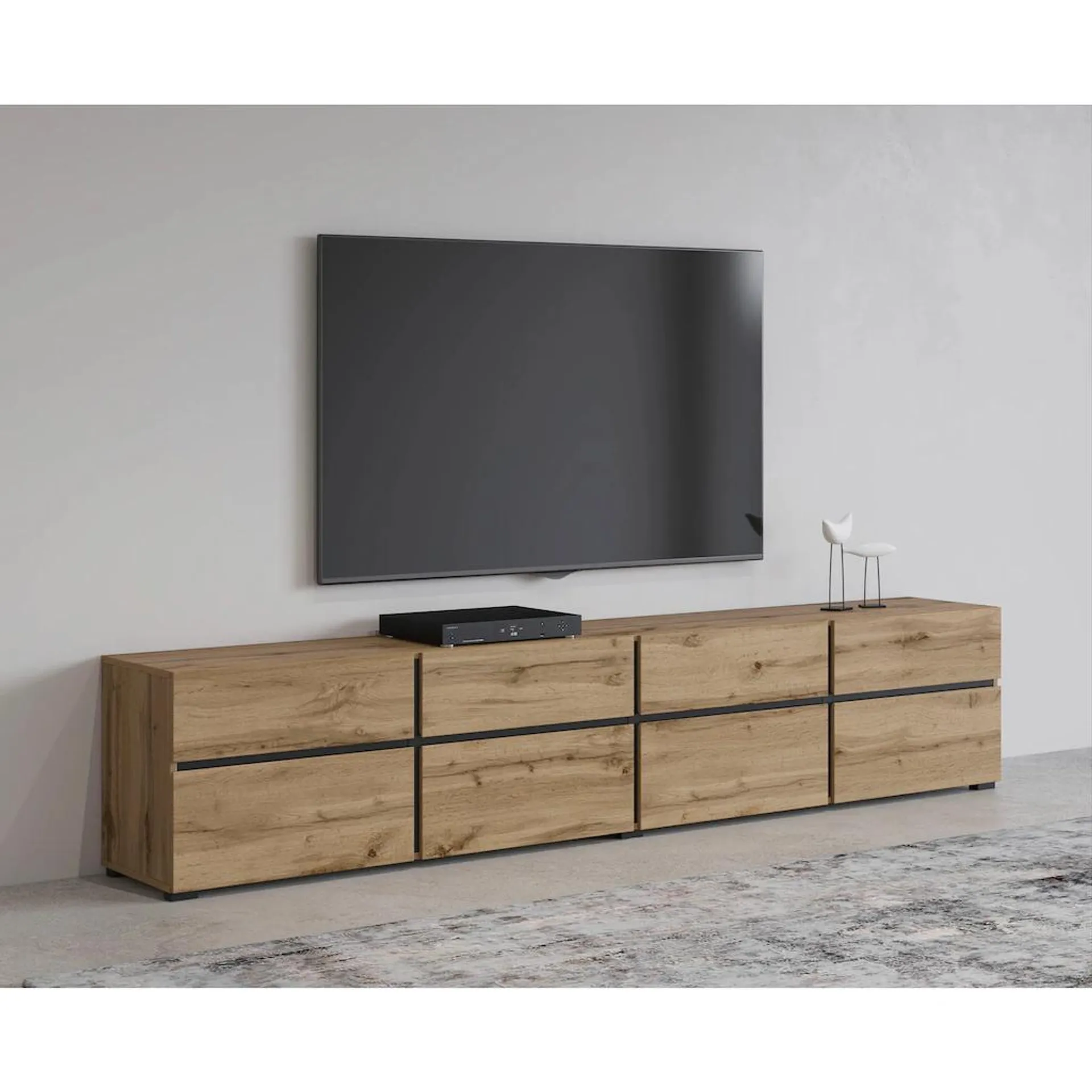 INOSIGN Lowboard »Cross, moderne grifflose TV-Kommode,4 Klappen/4 Schubkästen«, Breite 225 cm, TV-Schrank mit viel Stauraum, TV-Board