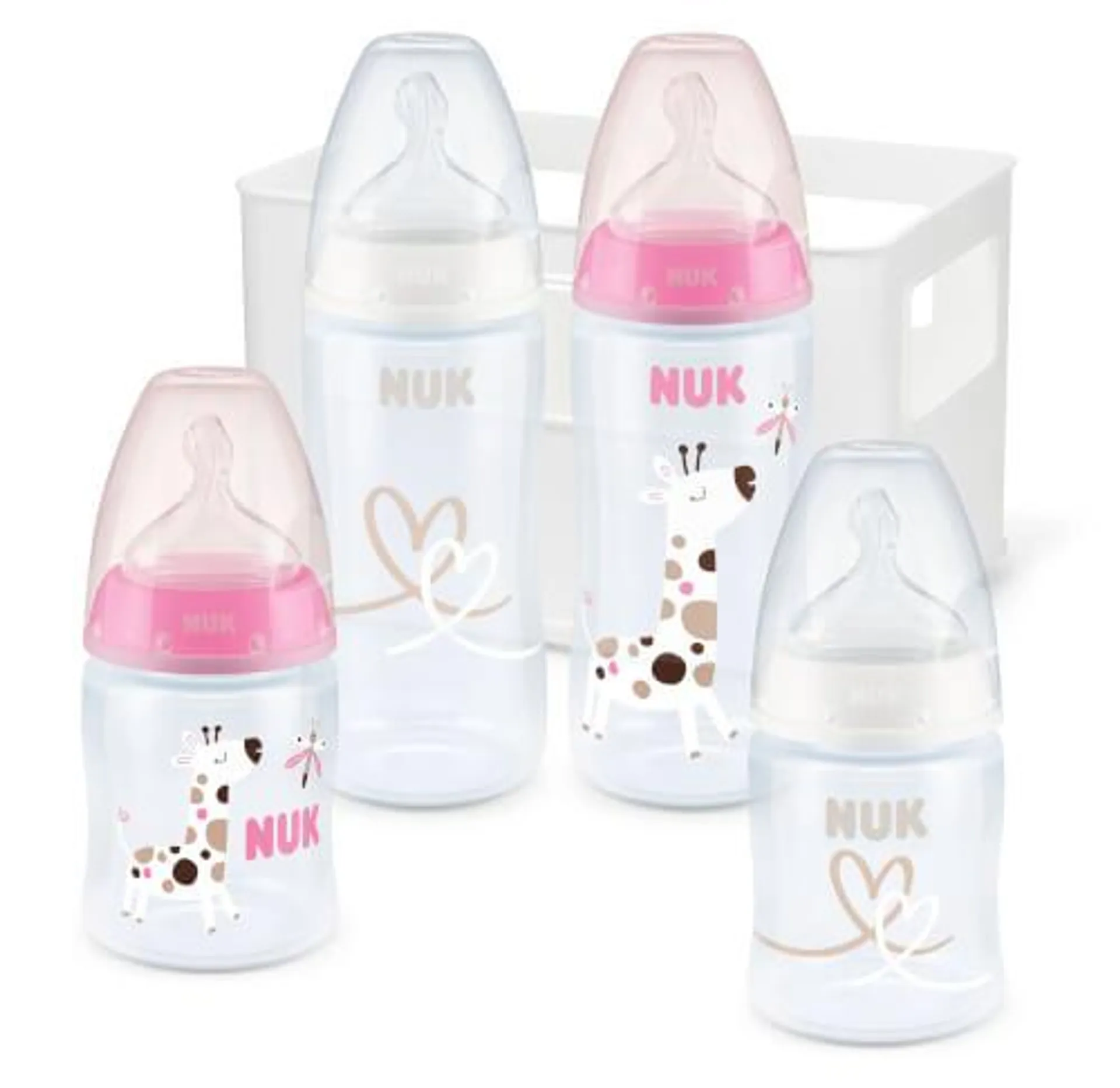 NUK First Choice+ Starter Set mit Temperature Control, FlaschenBox mit 4 BabyFlaschen, 0-6 Monate, BPA frei, rosa & weiß