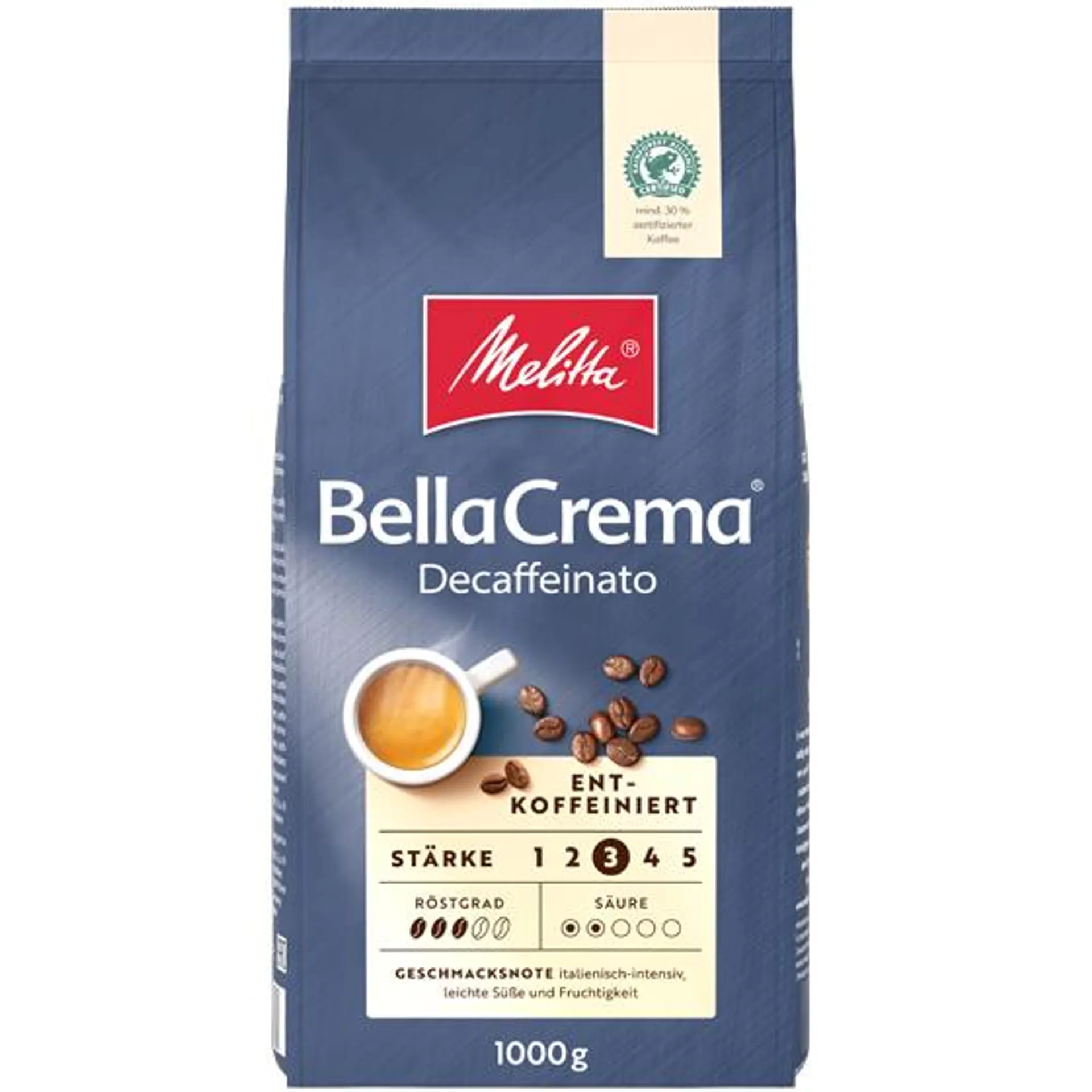 Melitta® BellaCrema® Decaffeinato, Kaffeebohnen, 1000g