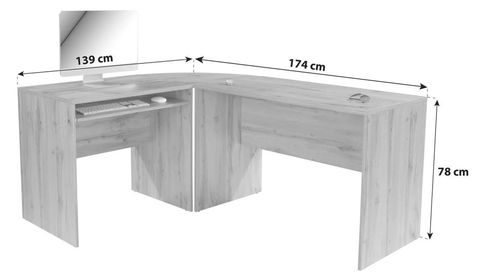 mit Auszug B 174cm 4-You, Eiche Dekor