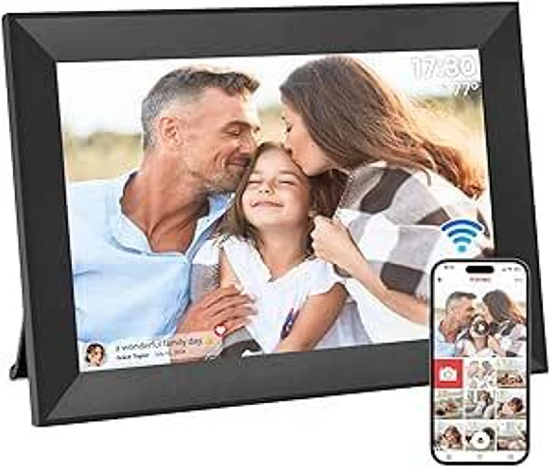 Hesmor 10,1 Zoll Digitaler Bilderrahmen WLAN, 1280x800 HD IPS LCD-Touchscreen Digitale Bilderrahmen, Automatische Rotation, 32GB Speicher, Teilen Sie Fotos sofort über Frameo von überall, Schwarz