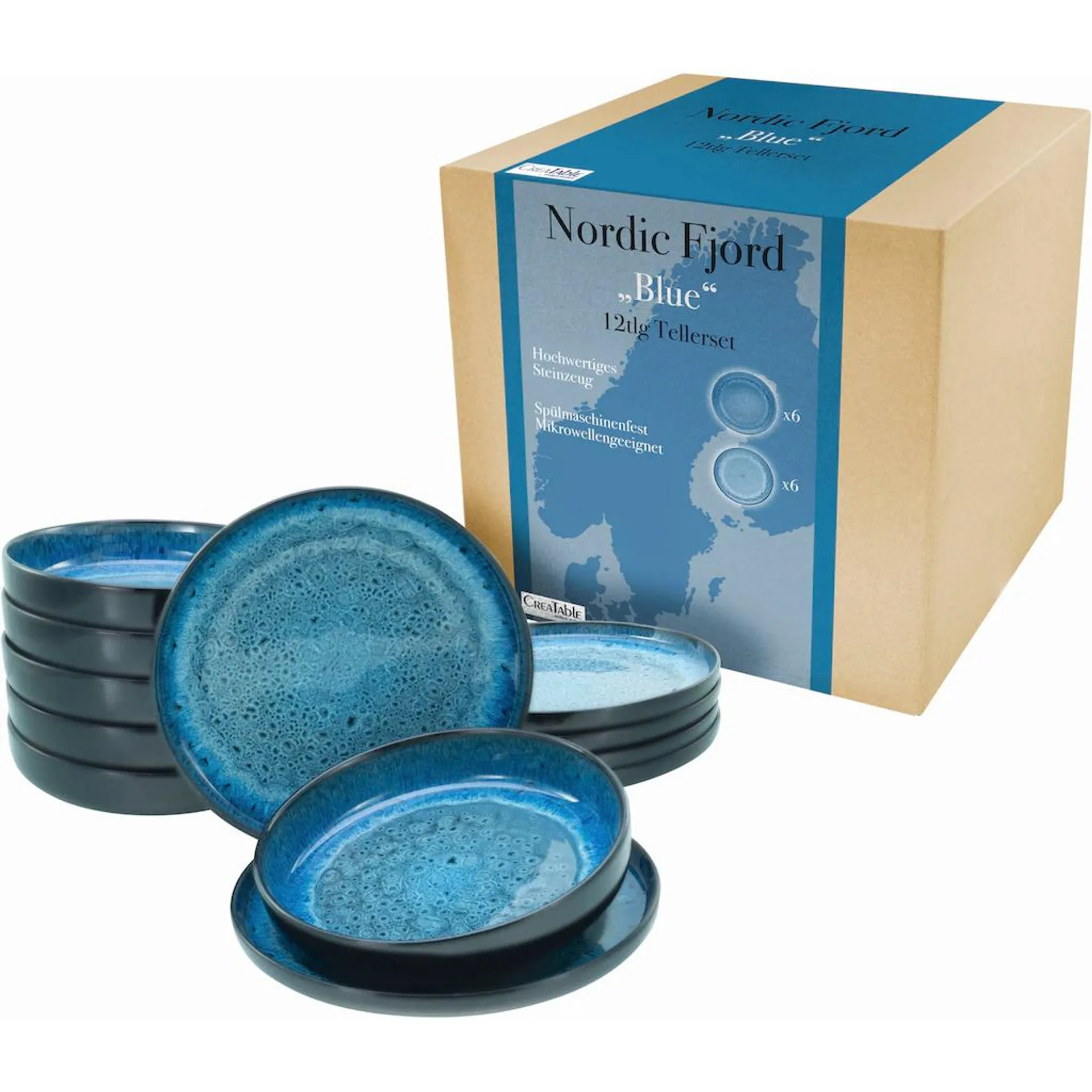 CreaTable Teller-Set »Nordic Fjord«, (Set, 12 tlg.), Tafelservice, 6 Speiseteller Ø 26 cm, 6 Suppenteller Ø 22,5 cm