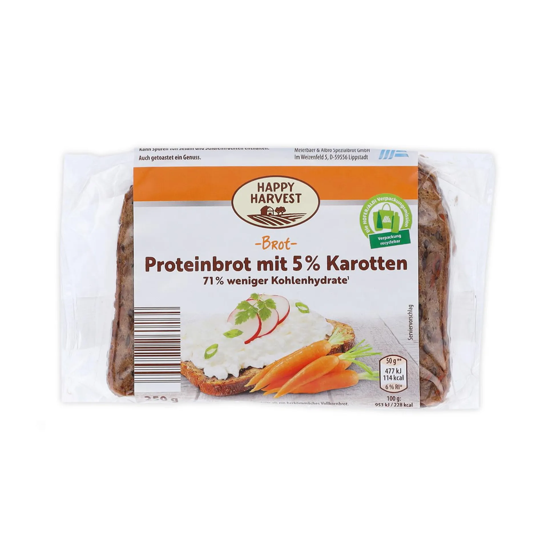 HAPPY HARVEST Proteinbrot, Karotte