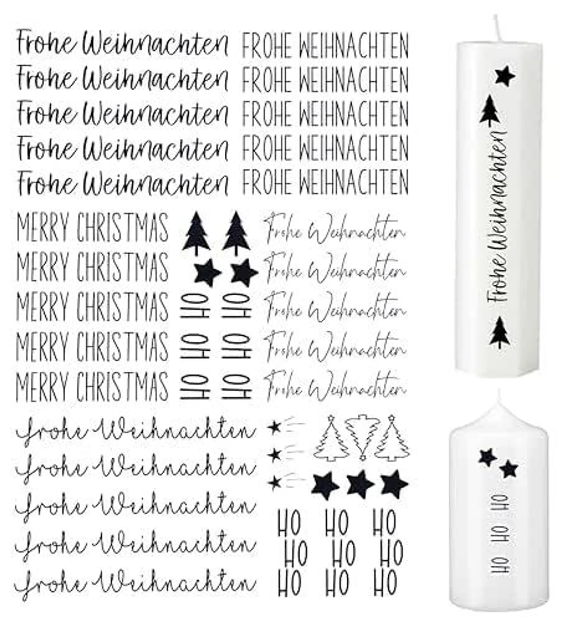 Fräulein Lotti Kerzenfolie Kerzenaufkleber Kerzentattoo - Thema: Weihnachten 1 Wasserschiebefolie Tattoofolie Aufkleber Folie für Kerzen Optional Weiß gedruckt