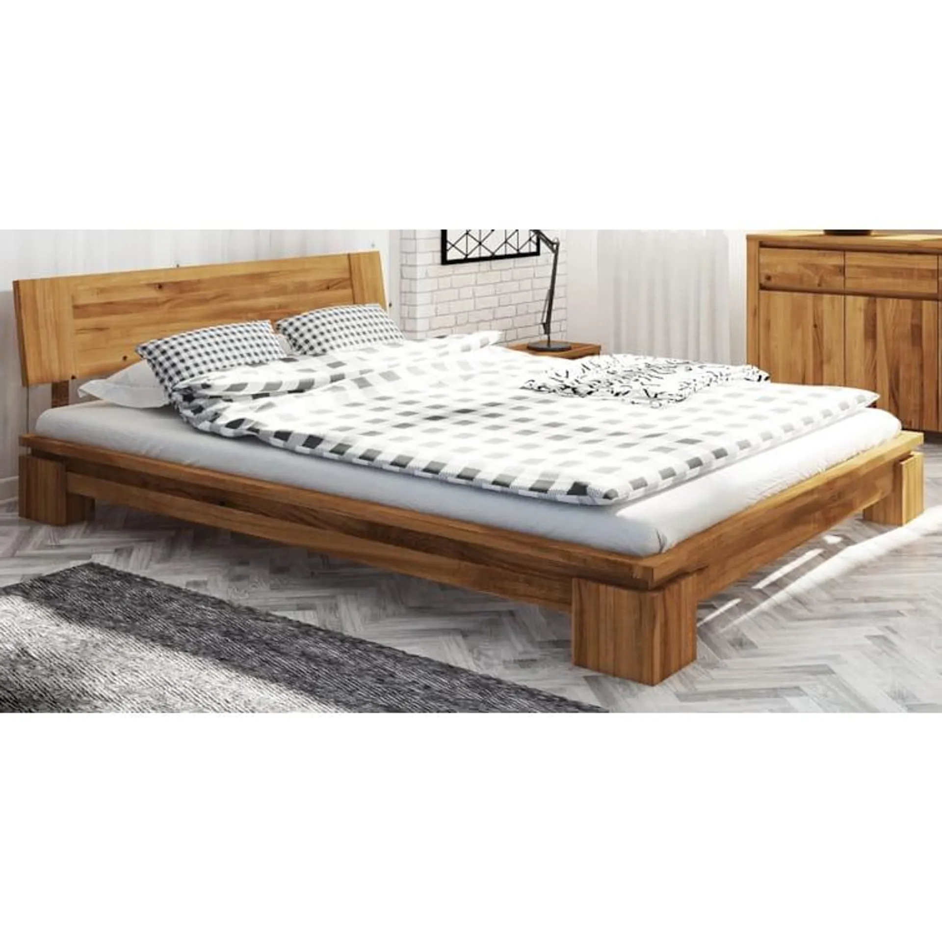 Steiner Shopping Doppelbett Tasman 04 Wildeiche massiv geölt - Liegefläche: 160 x 200 cm (B