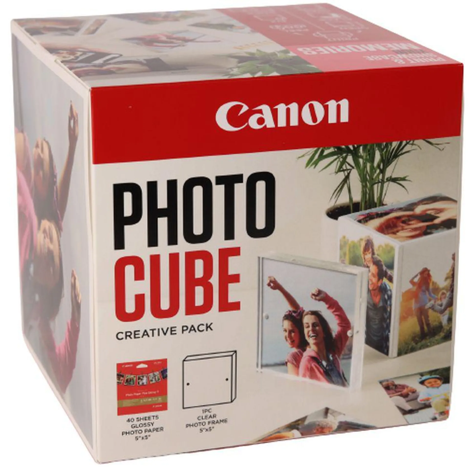 Canon Photo Cube und Frame + PP-201 Fotopapier Plus Glossy II 13 x 13 cm (40 Blatt) – Creative Pack, Pink