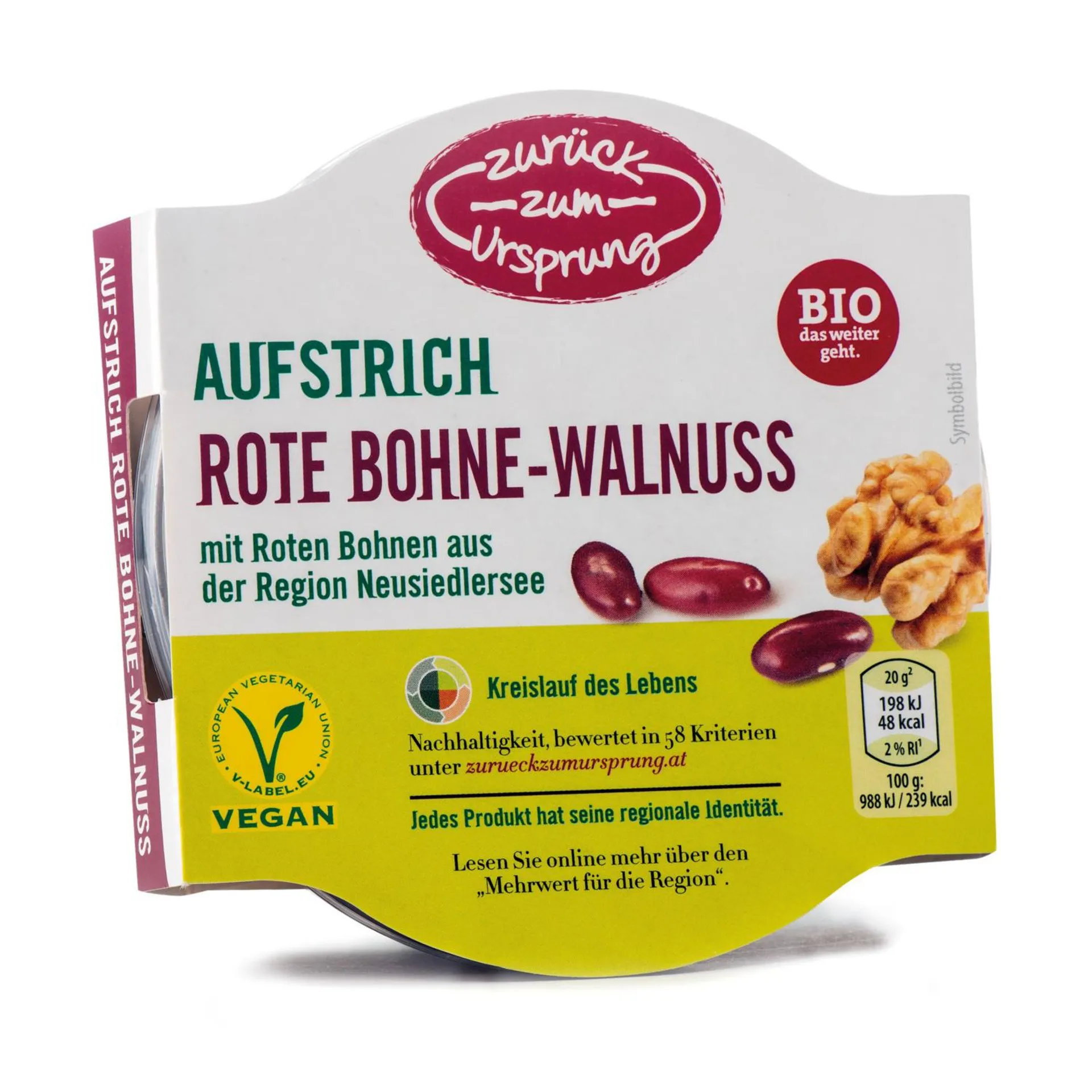 ZURÜCK ZUM URSPRUNG BIO Veganer Aufstrich, Rote Bohne-Walnuss