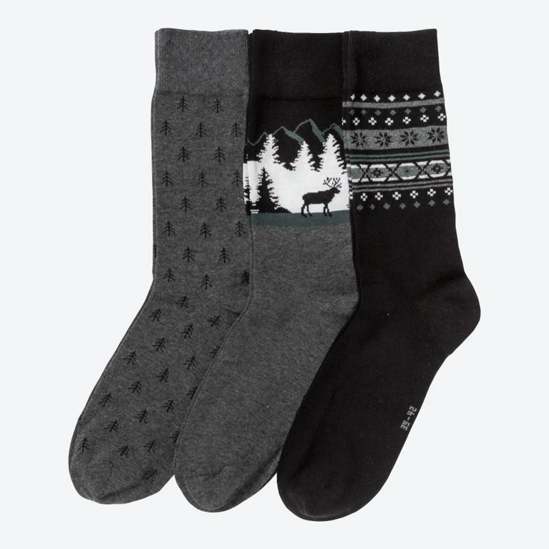 Herren-Socken mit Winter-Design, 3er-Pack