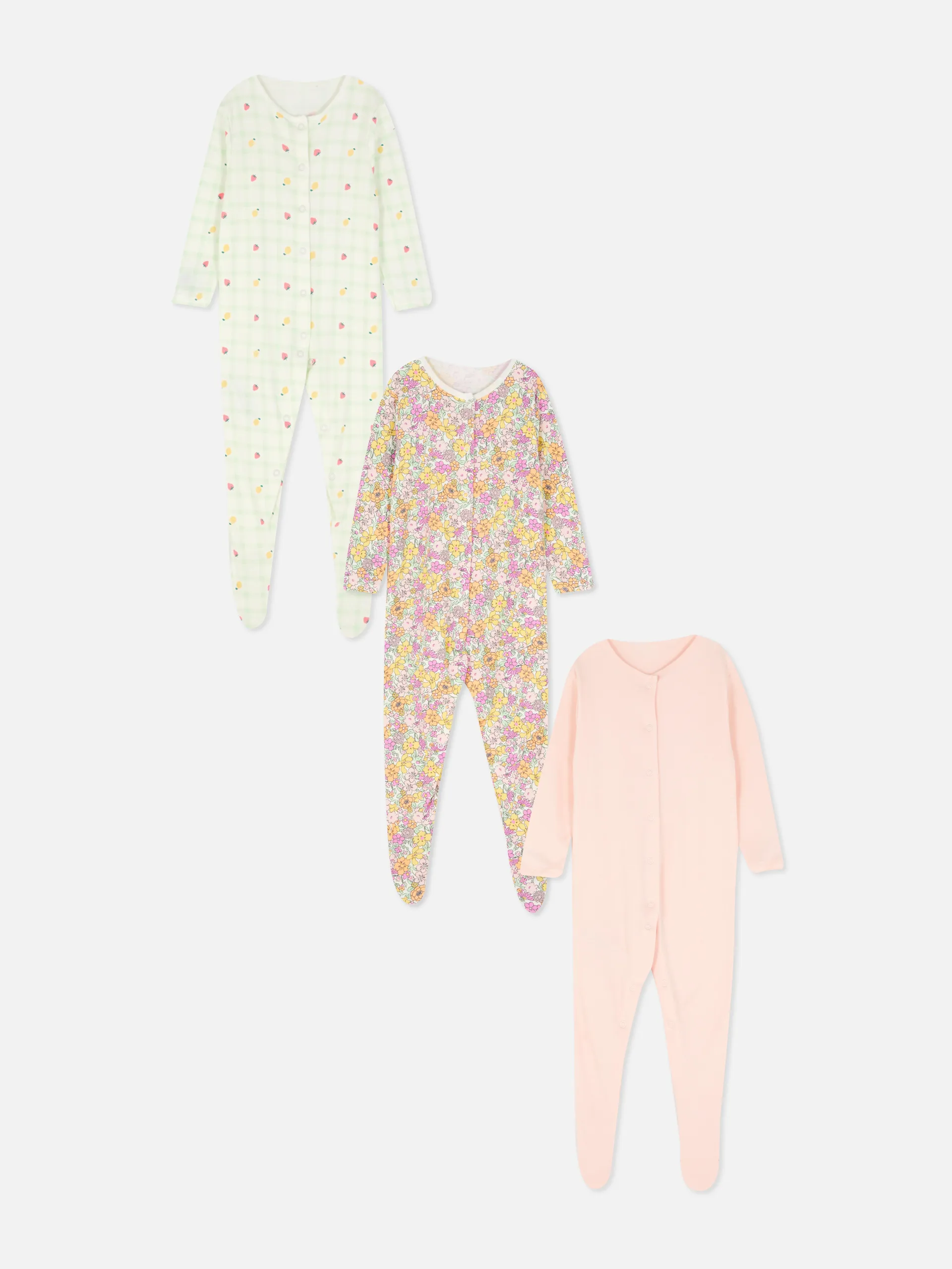 3pk Mixed Long Sleeve Sleepsuits