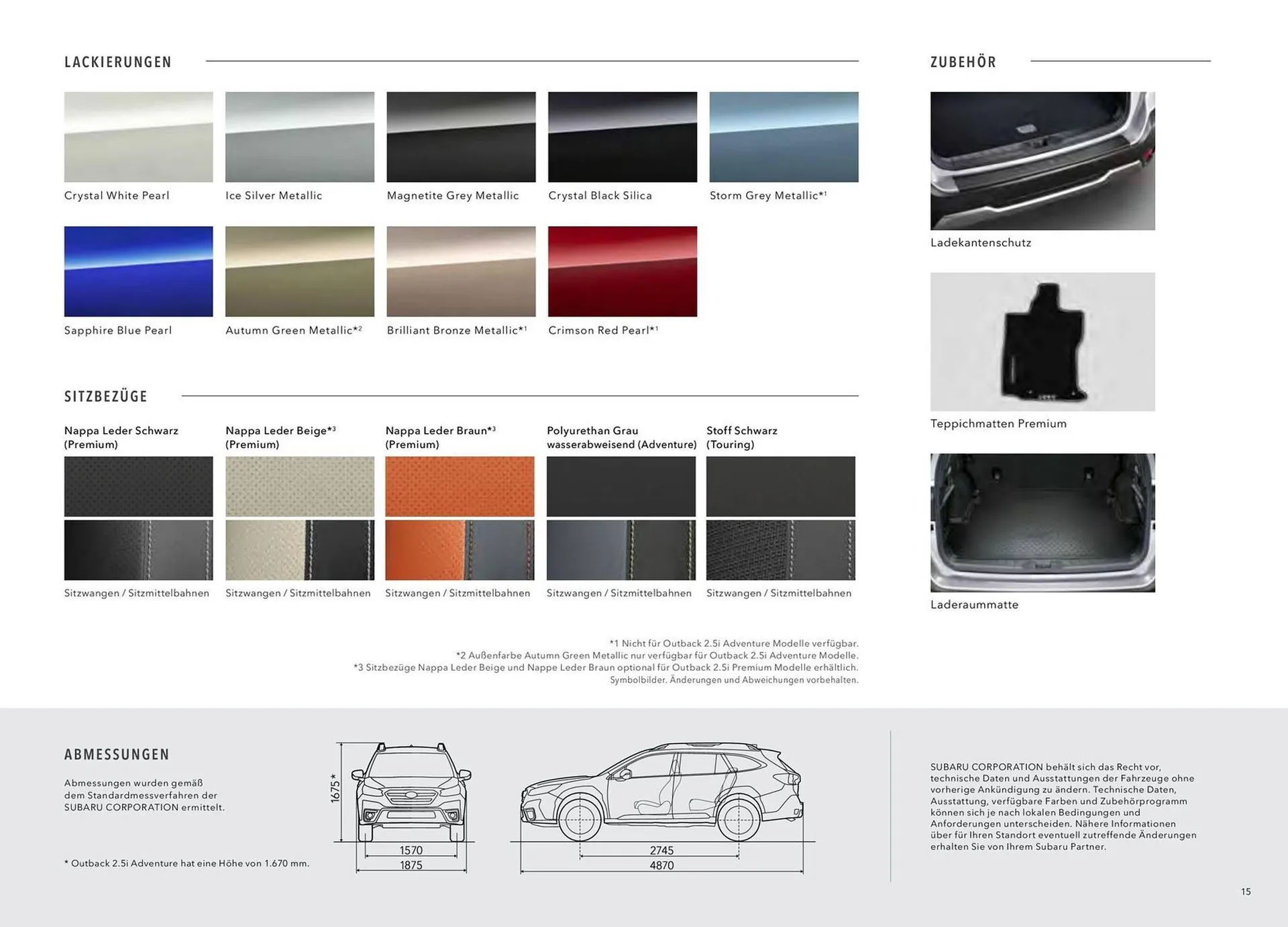 Subaru Outback Flugblatt von 3. November bis 3. November 2024 - Flugblätt seite  15