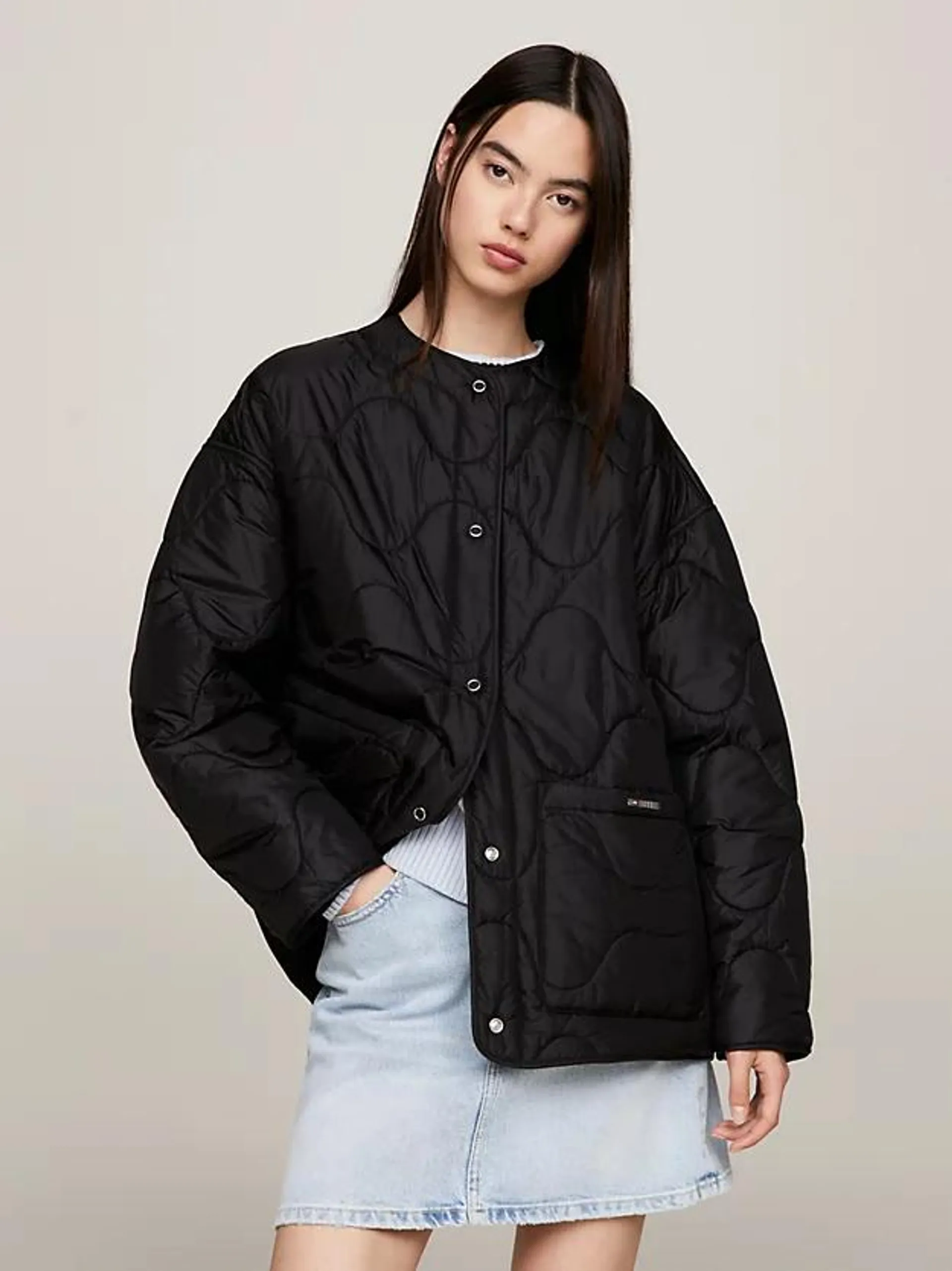 Collarless Padded Quilted Liner Jacket