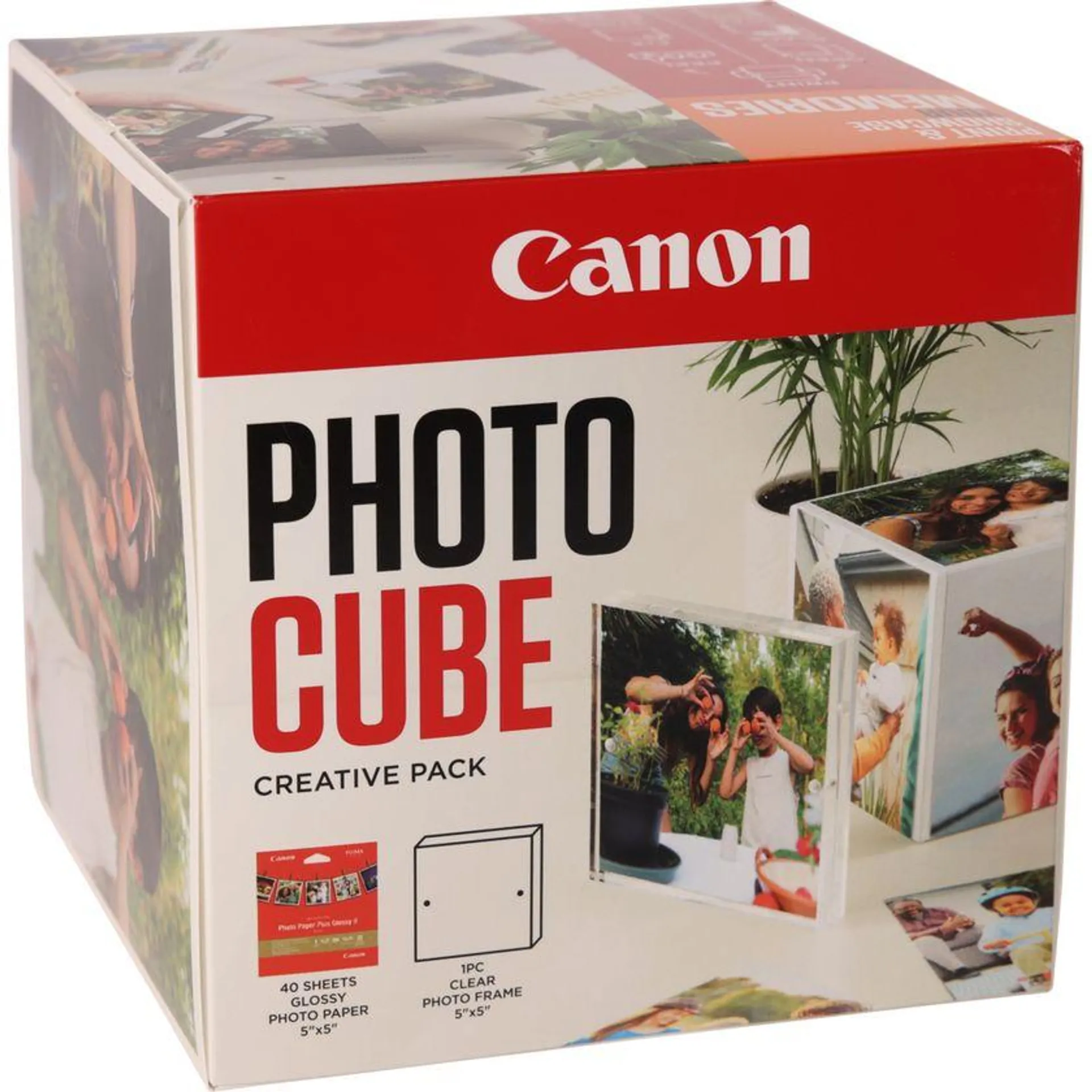 Canon Photo Cube und Frame + PP-201 Fotopapier Plus Glossy II 13 x 13 cm (40 Blatt) – Creative Pack, Orange