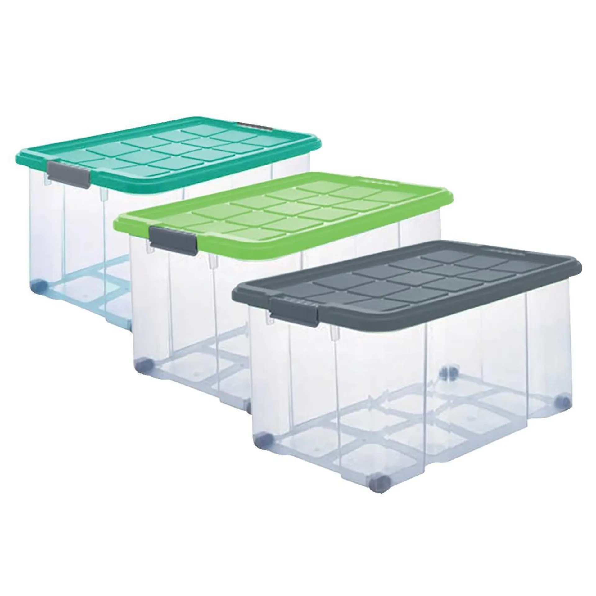 Rollenbox m.D.gra/grü/eisg.55l transparent 60x40x34 cm