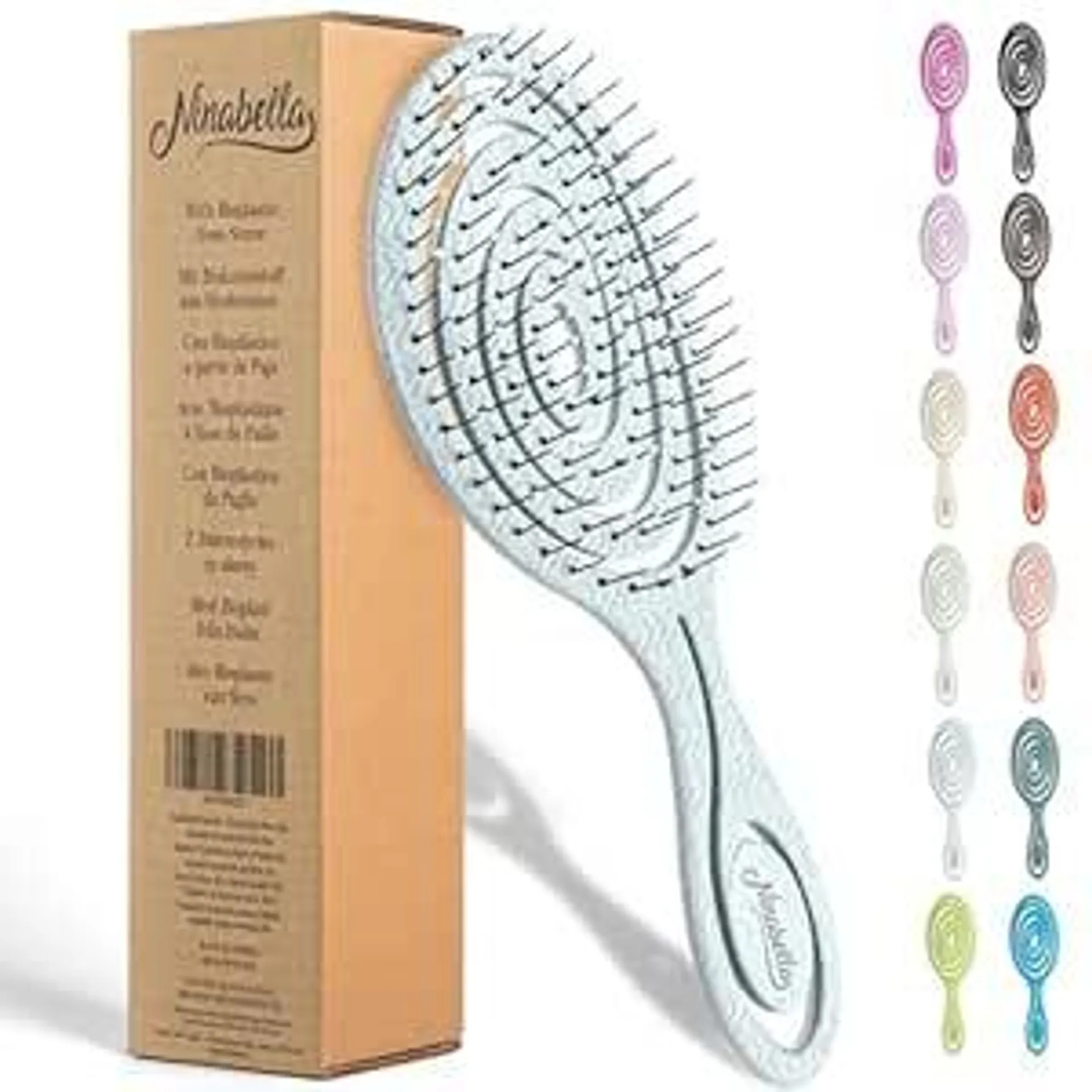 Ninabella Haarbürste ohne Ziepen für Damen,Herren & Kinder-Entwirrbürste für Locken,lange & nasse Haare-Nachhaltige Detangler Bürste mit Spiralfeder aus recyceltem Material-Hair Brush Light Blue