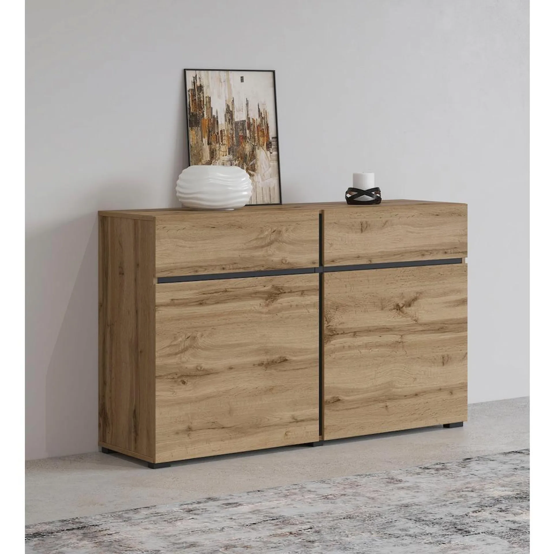 INOSIGN Sideboard »Cross,Breite 119,5 cm, moderne grifflose Kommode,2 Türen/2 Schubkästen«, Schubladenschrank,Anrichte mit viel Stauraum, Einlegeböden verstellbar